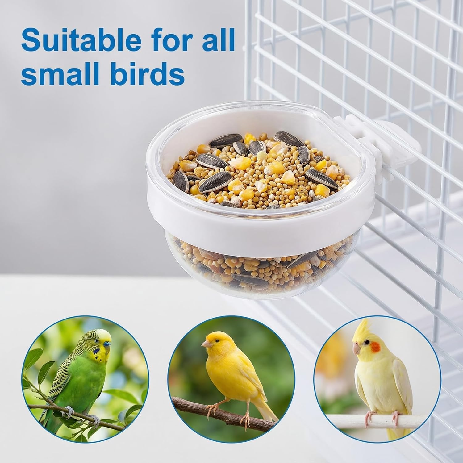 4 Pack Detachable Transparent Bowl, Bird Food Bowl, Plastic Food Cup, 