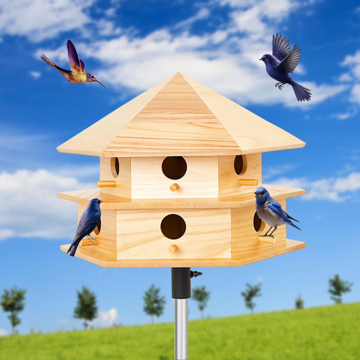 Purple Martin House, 12 Room Bird Houses for Outside, Sycamore Wood Construction & Waterproof