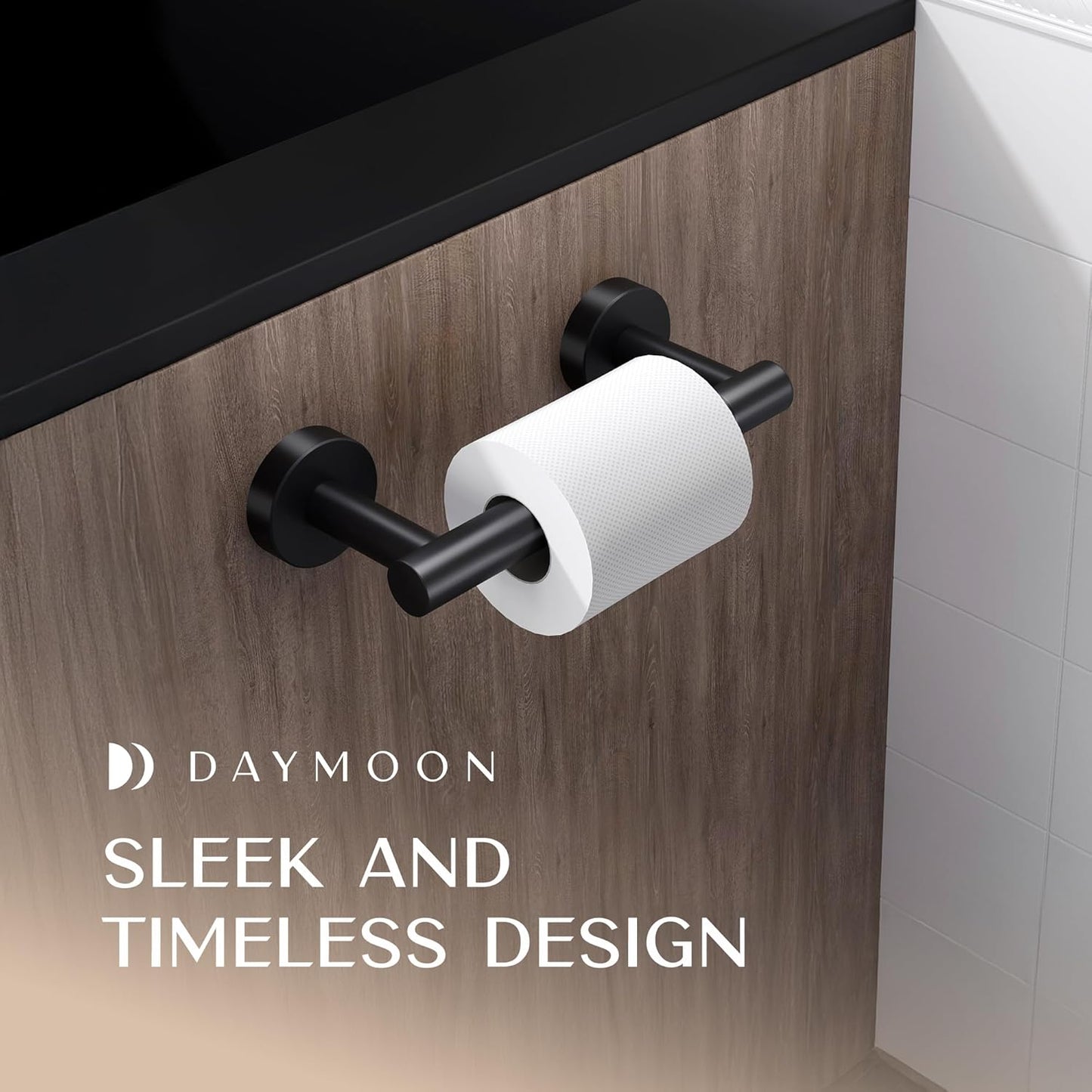Day Moon™ - Toilet Paper Holder - Modern Roll Holder for Bathroom - 1 Pack - Wall Mount - Classic, Black