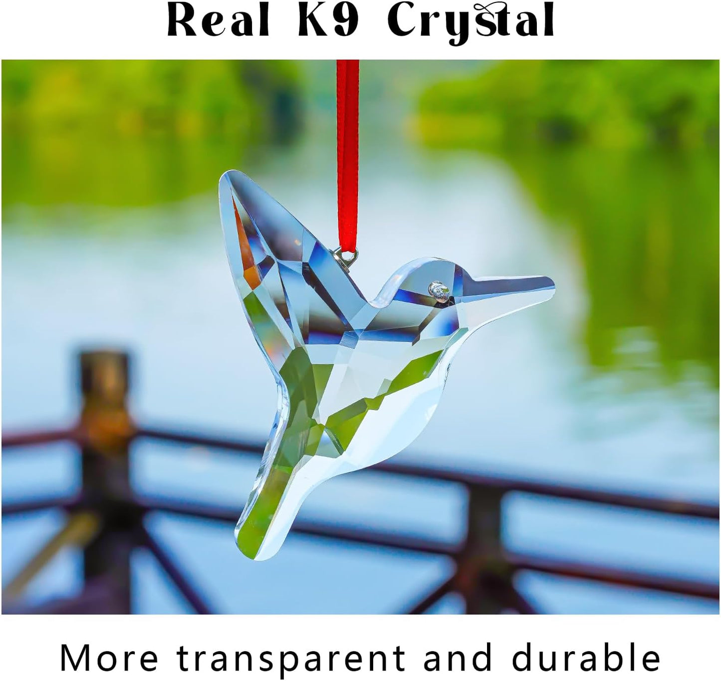 H&D HYALINE & DORA Set of 2 Crystal Hummingbird Suncatchers Rainbow Glass Hummingbird Sun Catcher Hanging Crystals for Window Garden Home Christmas Decor(3 inch)