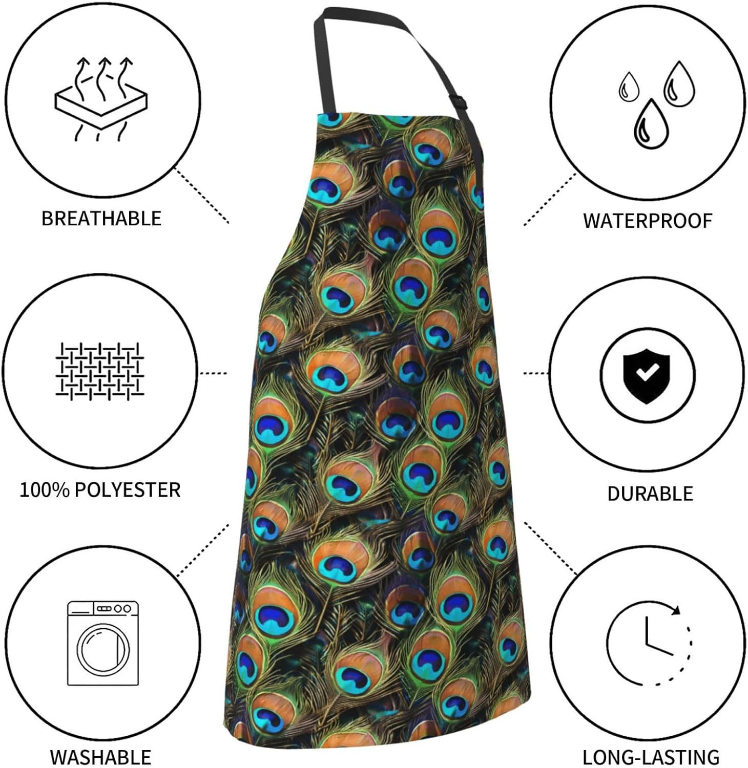 YANYU Peacock feather Print 28x33 In Kitchen Apron Stylish Chef Apron 