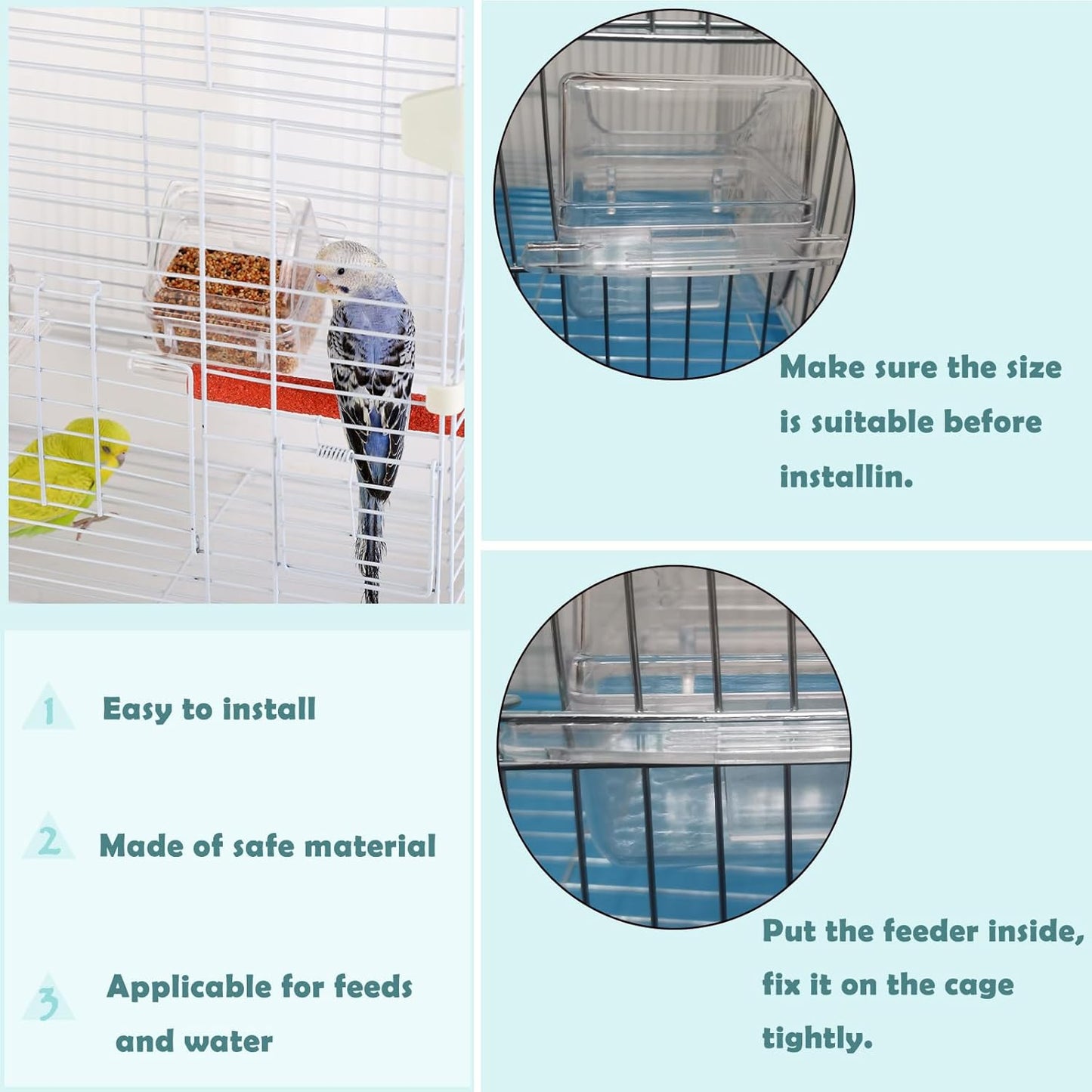 IBWell 2 Pack Clear Water Bowl and Food Container - Bird Cage Feeder W