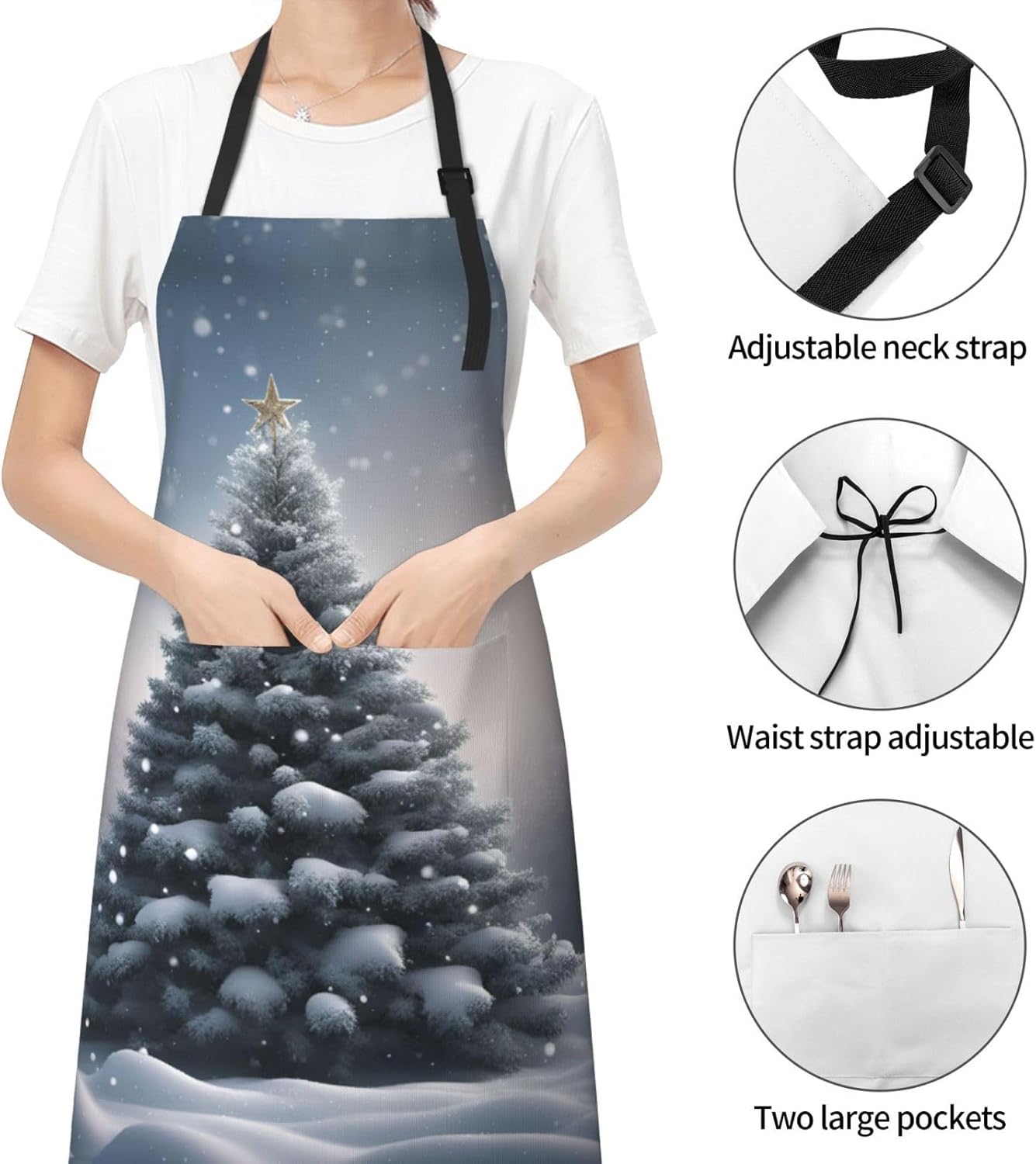 Christmas Tree Snow print Waterproof chef's apron with pocket apron for kitchen cooking baking barbecue and gardening