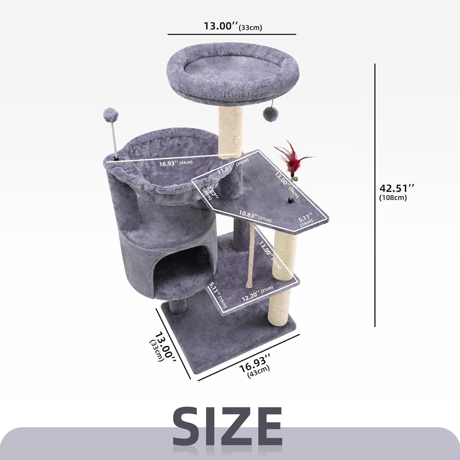 TWDEPART 42.5'' Cat Tree for Indor Cats, Multifunctional Cat Tower wit