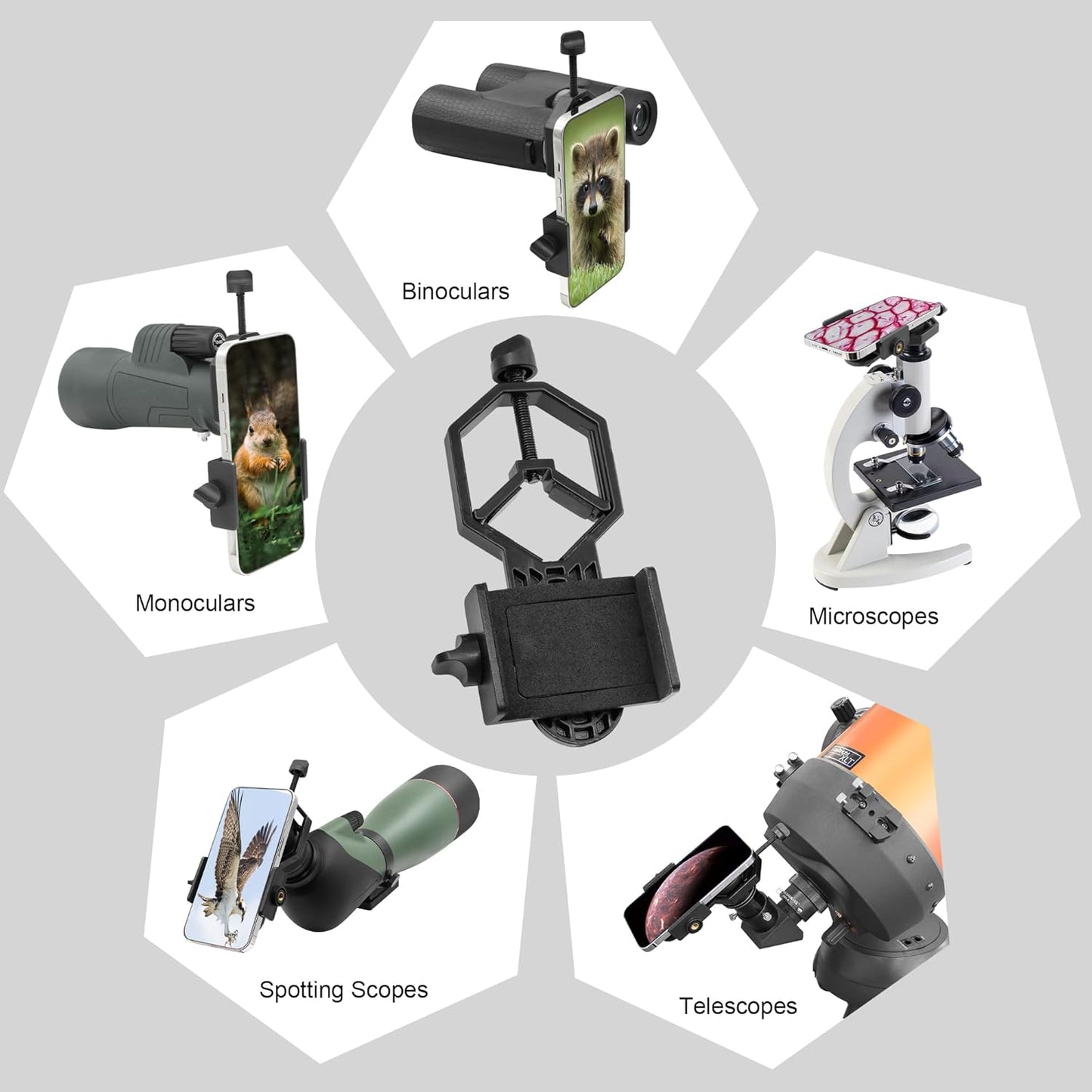 Alstar Universal Cell Phone Adapter Mount Support Binocular Monocular Spotting Scope Telescope and Microscope Optical Device - Black