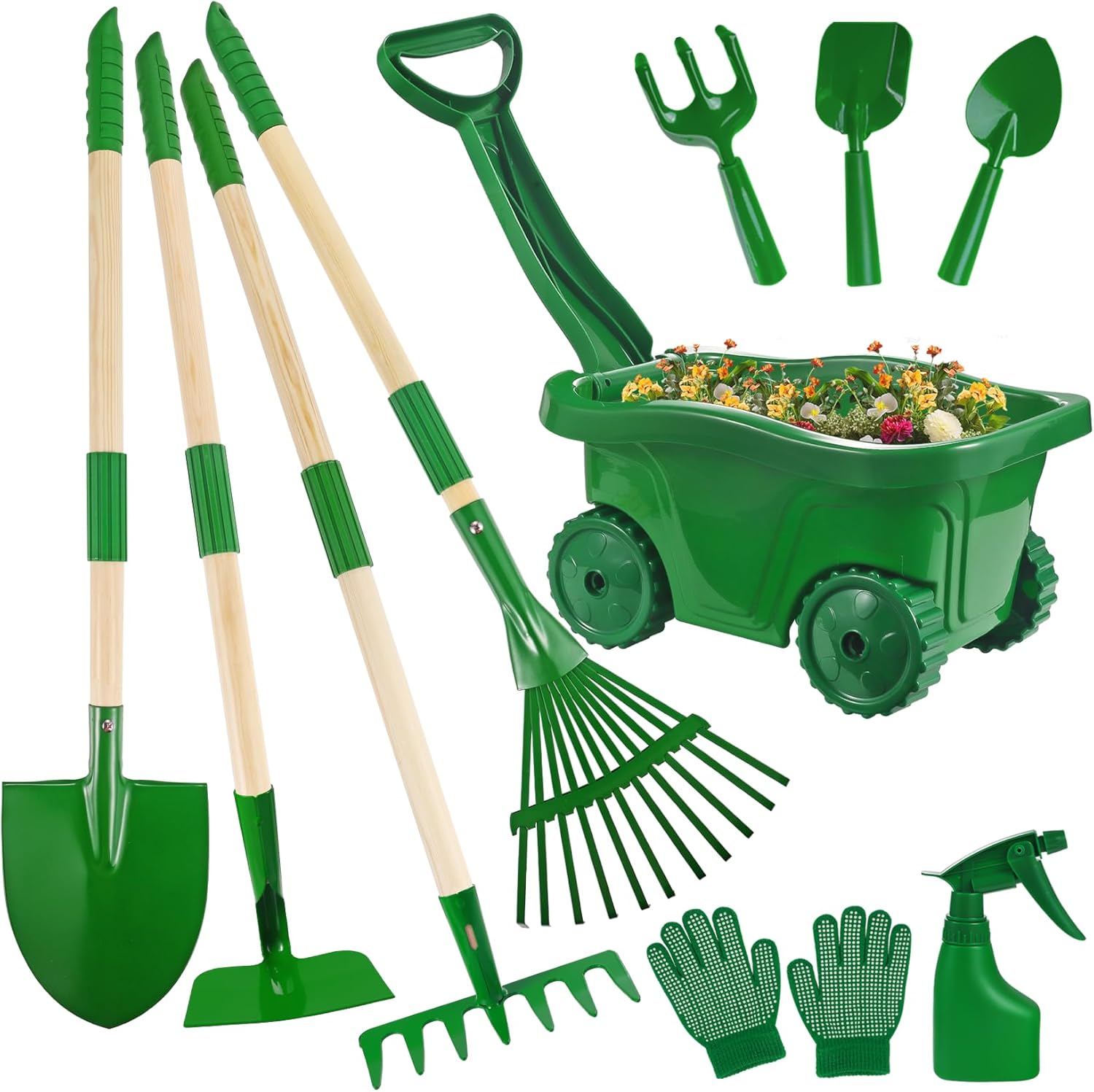 Duckura Kids Gardening Tools Set - 10pcs Wheelbarrow Set for Kids with