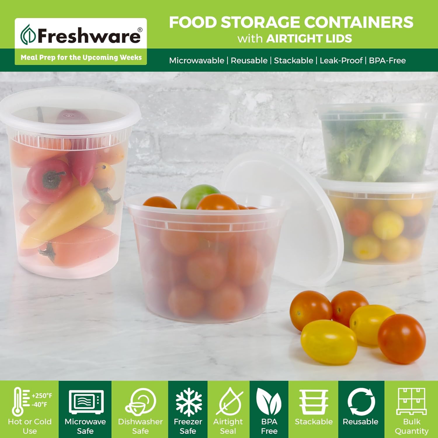 Freshware 48 Pack of 16 and 32 oz, 24 sets each size Food Storage Cont