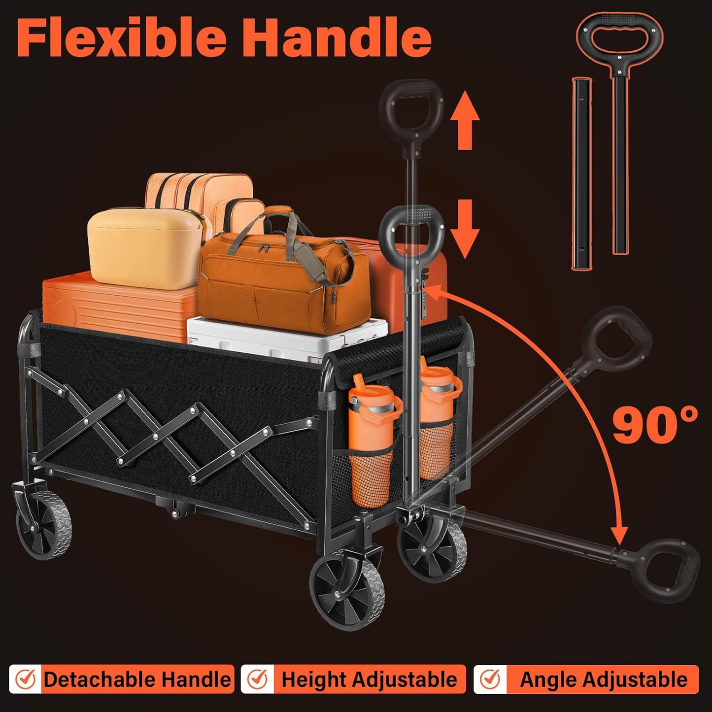 Wagons Cart Foldable with Wheels Collapsible: 360LBS Portable Heavy Duty Folding Grocery Wagon Cart for Shopping Camping - All Terrain Rolling Utility Wagon for Groceries Outdoor Sports