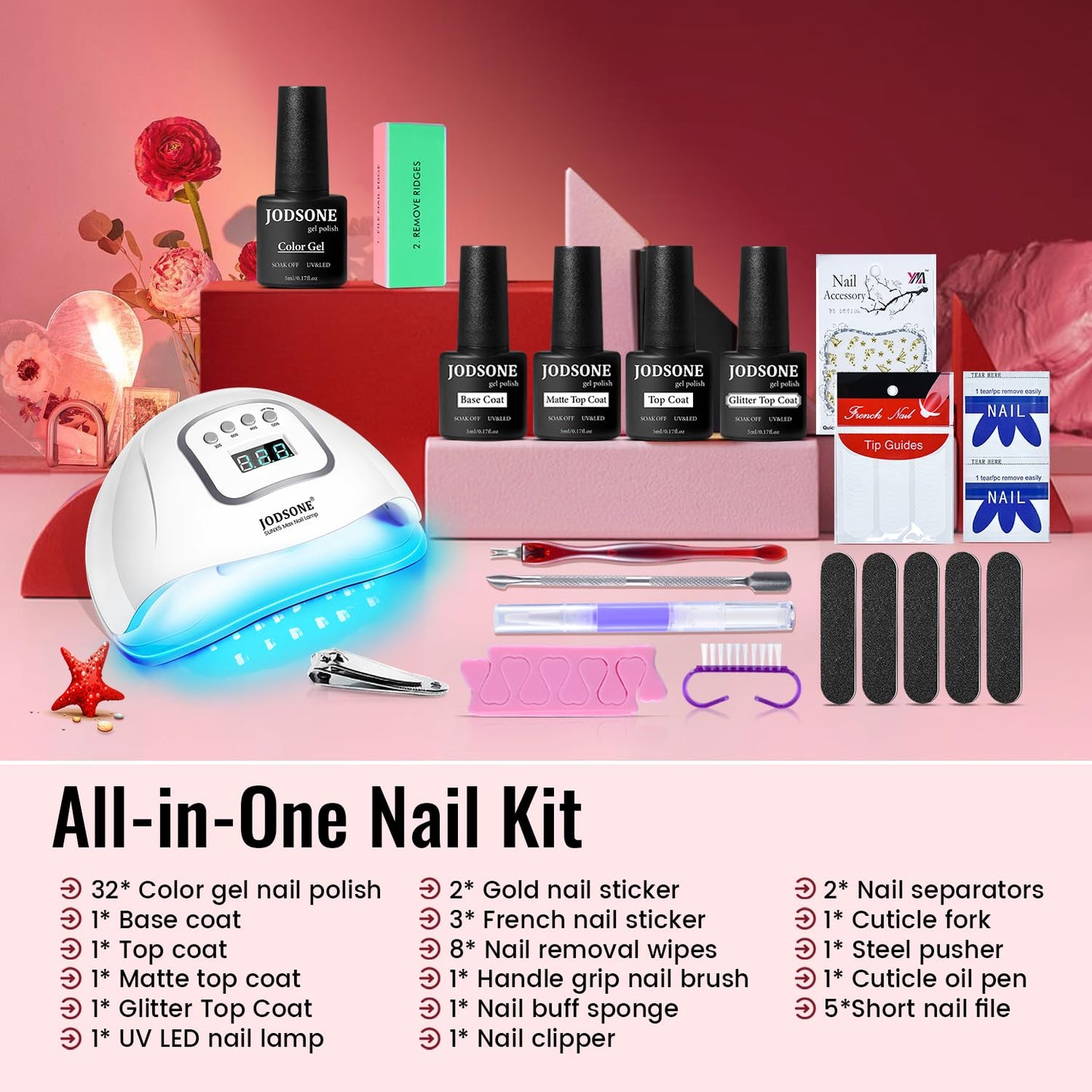 JODSONE Gel Nail Polish Kit with U V Light 32 Colors Gel Polish Nail +