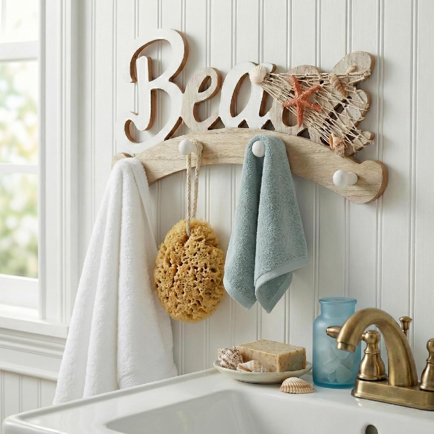 16" Beach Nautical Coat Hook Bathroom Wall Hook Rack Towel Hanger Hang