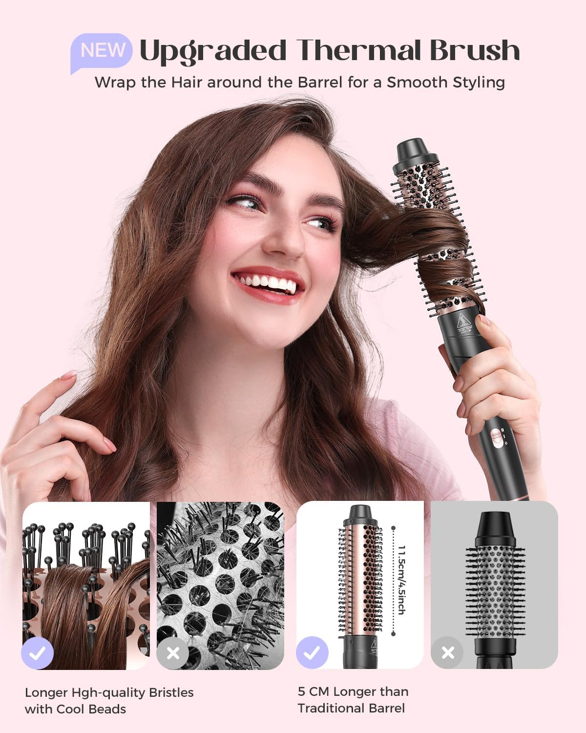 5 in 1 Curling Iron with Thermal Brush and 4 Interchangeable Ceramic B