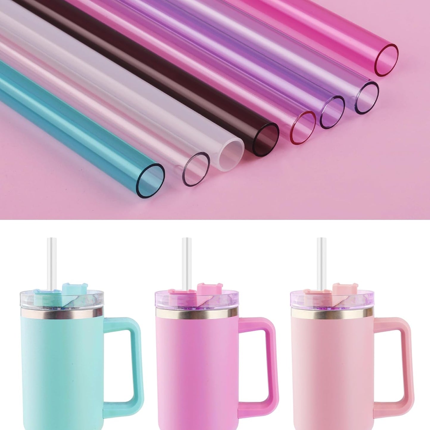 Replacement Straw Compatible with Stanley Quencher 40 oz,30 oz Tumbler, 12 inch Extra Long Reusable Straws Plastic For 40 Oz Cup,Clear-6 Pack