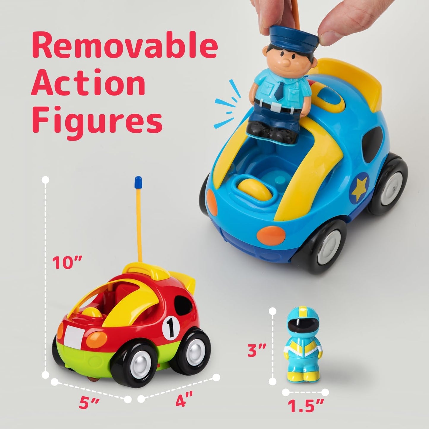 Prextex 2 Pack Cartoon Remote Control Cars for Toddlers - Police Car a