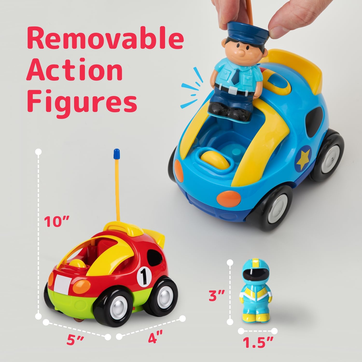 Prextex 2 Pack Cartoon Remote Control Cars for Toddlers - Police Car a