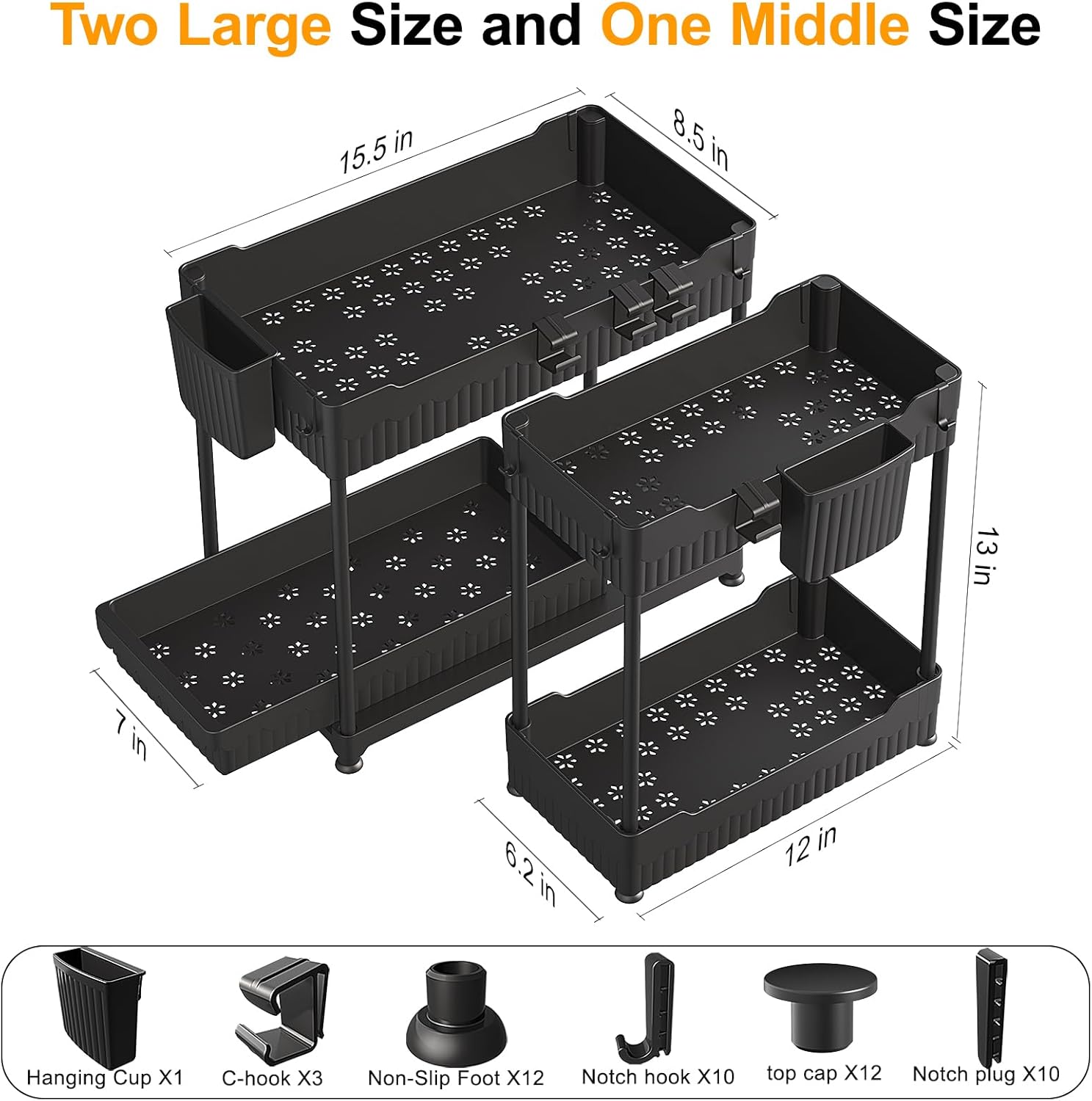 3 Pack Under Sink Organizers,2-Tier Multi-Use Kitchen and Bathroom Org