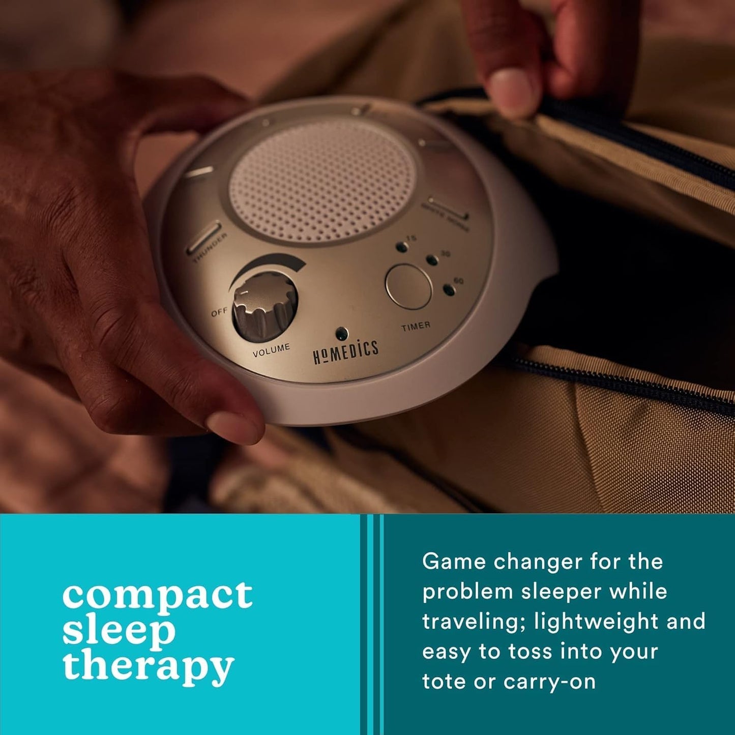 Homedics SoundSleep White Noise Machine, Silver, Small Travel Size with 6 Relaxing Nature Sounds, Portable Therapy for Home, Office, Nursery, Auto-Off Timer