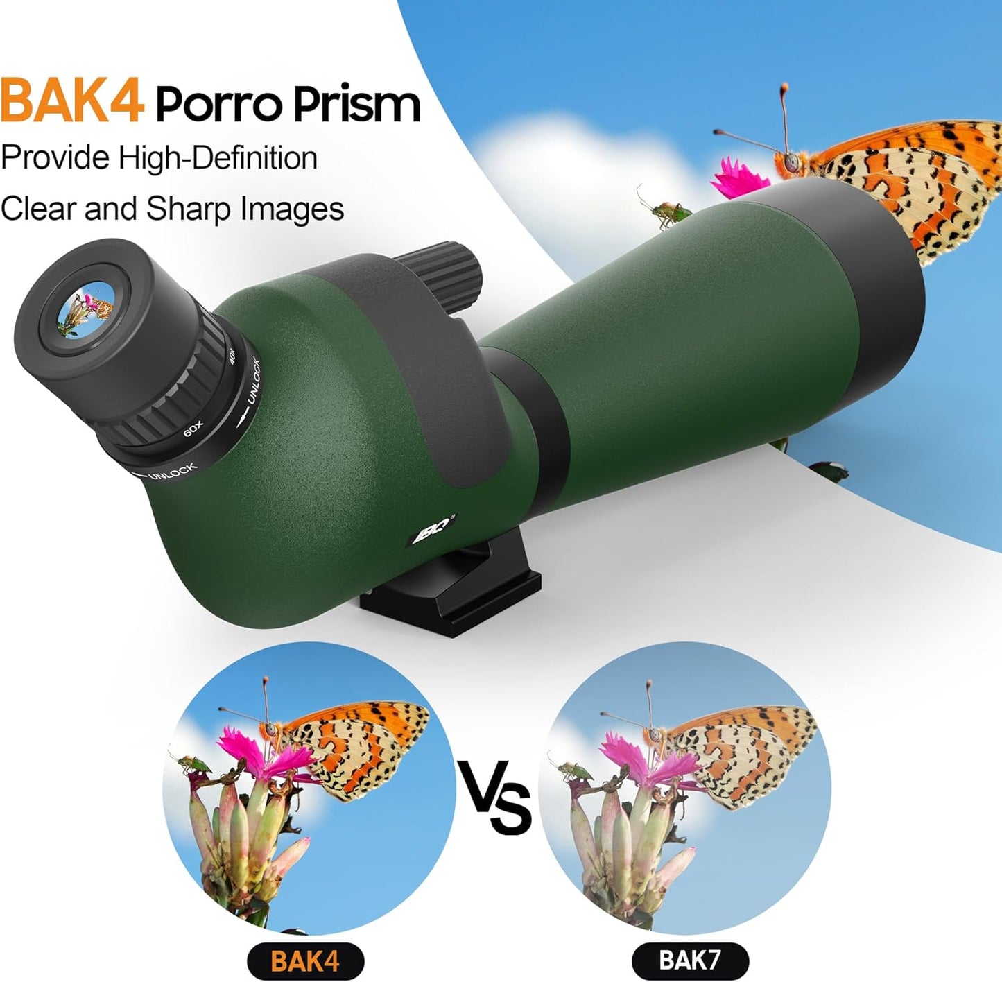 IBQ 20-60x85 Spotting Scope, Spotting scopes for Target Shooting, Spotting scopes for Hunting, BAK4 High Definition Waterproof Spotter Scopes for Bird Watching,with Tripod