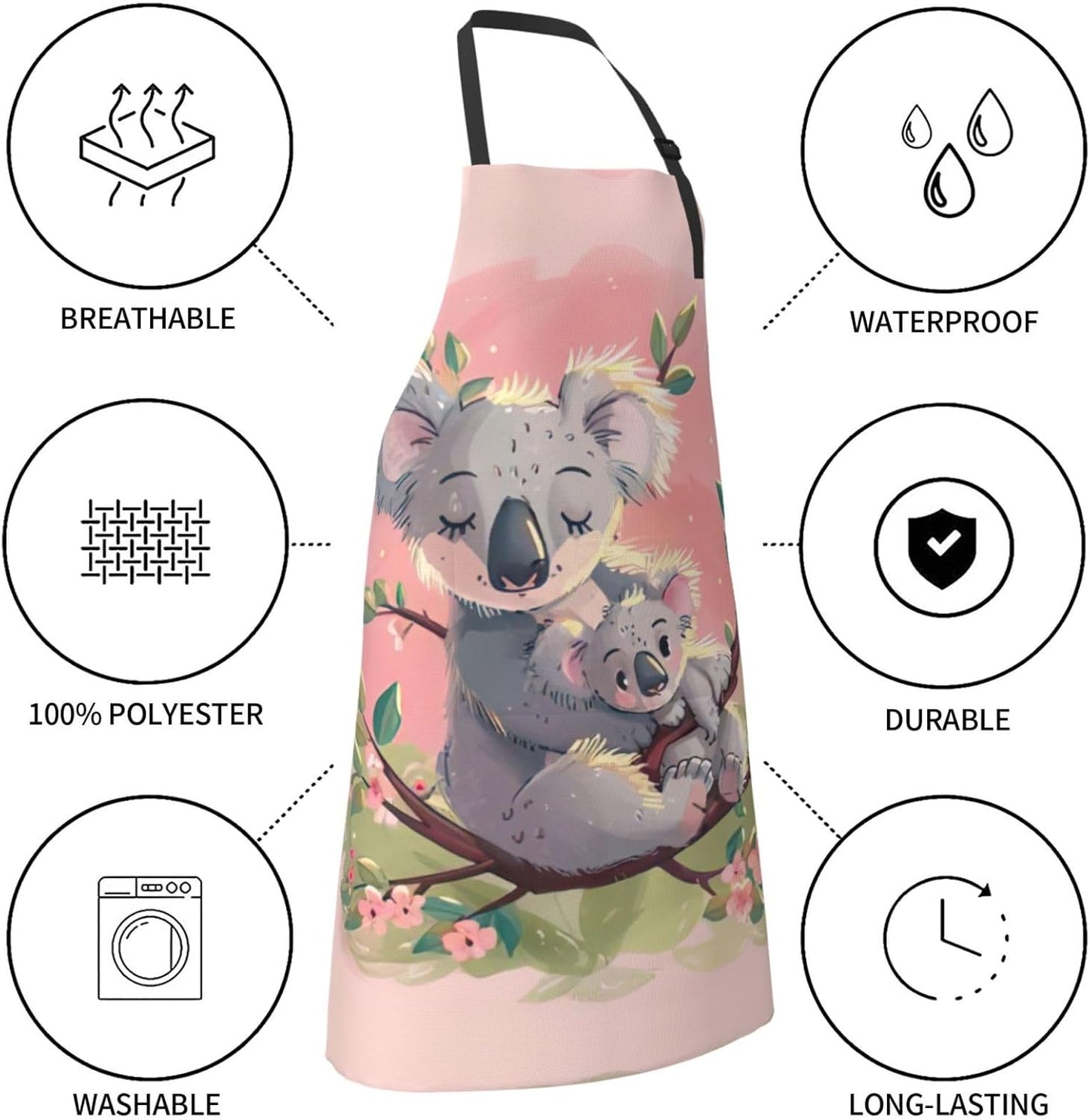 Koala Bear Print Laundry apron 28x33 In Waterproof Kitchen Apron with Pockets for Cooking Baking