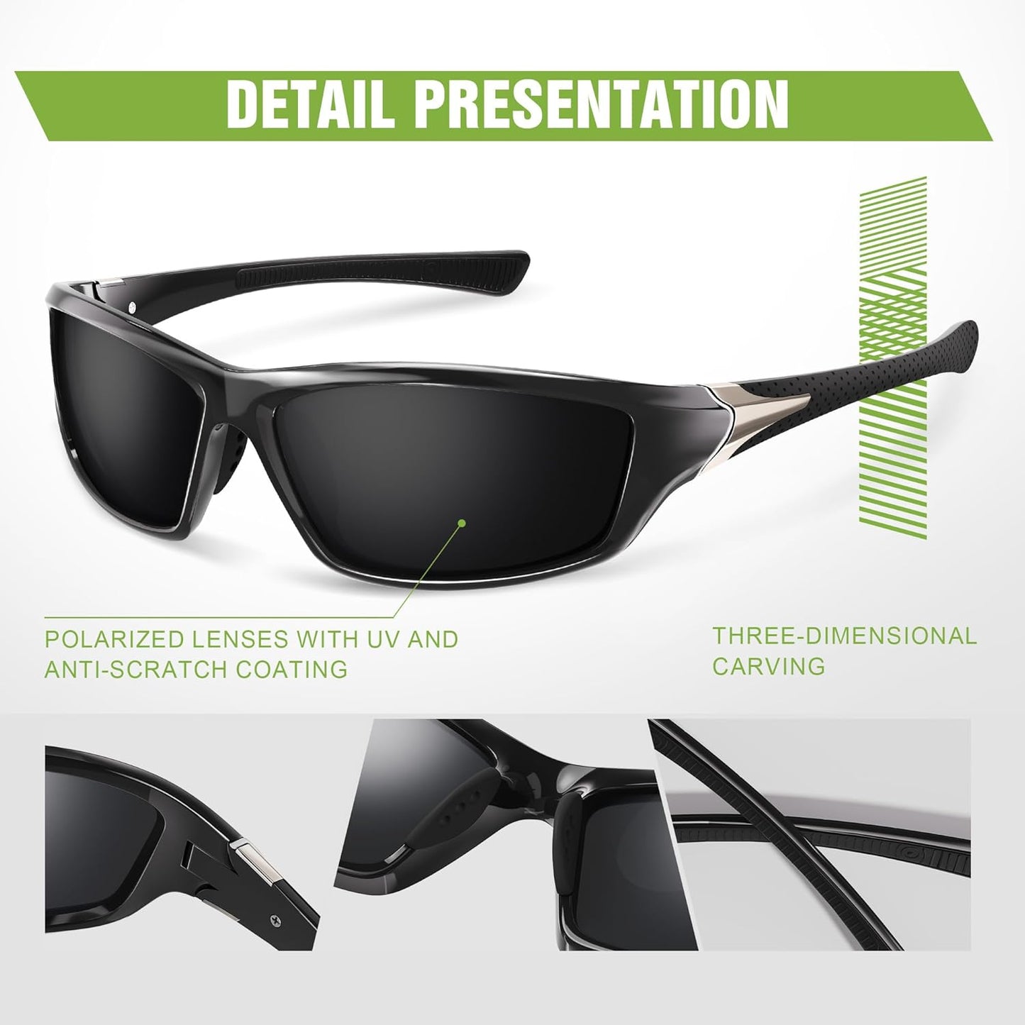 3 Pack Polarized Sports Sunglasses for Men, Mens Sunglasses Wrap Aroun