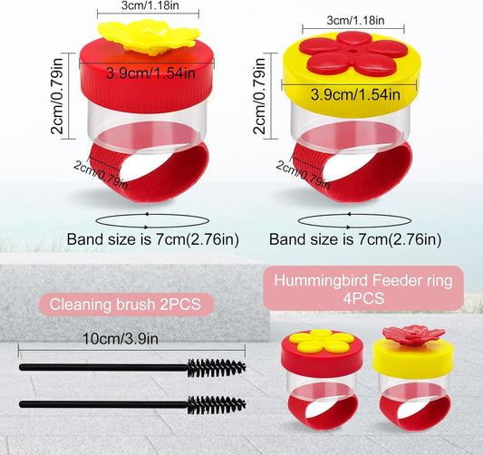 4 PCS Hummingbird Ring Feeder, Hand Hold Hummingbird Feeder with 2 Cleaning Brush and Stretchy Finger Ring Strap Mini Hand Feeding Tools for Outdoors (2 Red+2 Yellow)