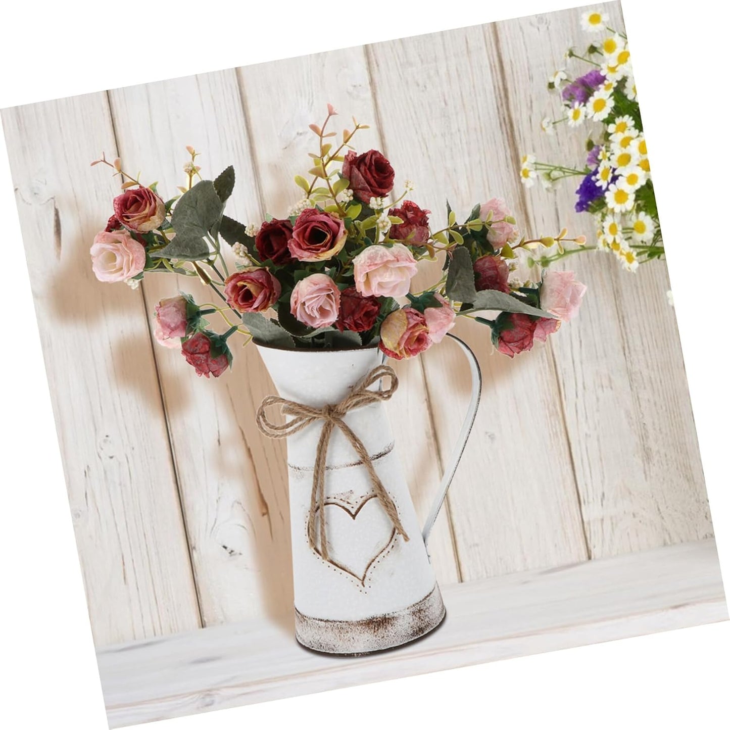 Vintage Style Vase Pot Desktop Ornament Rustic Farmhouse Galvanized Bucket Decor with Handle