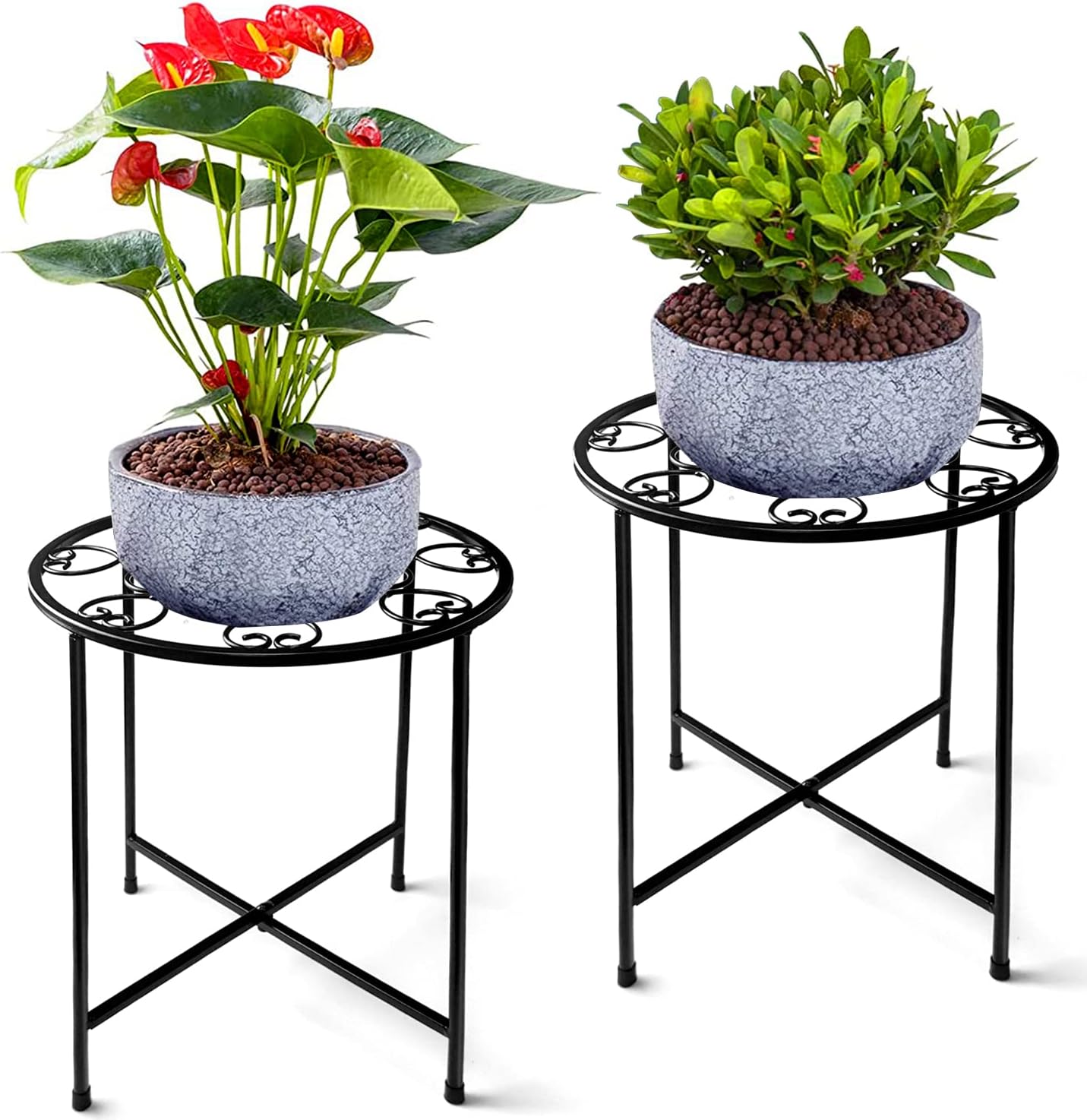 KABB Metal Plant Stand, 15'' Tall Flower Pot Stand Set of 2, Modern Ru