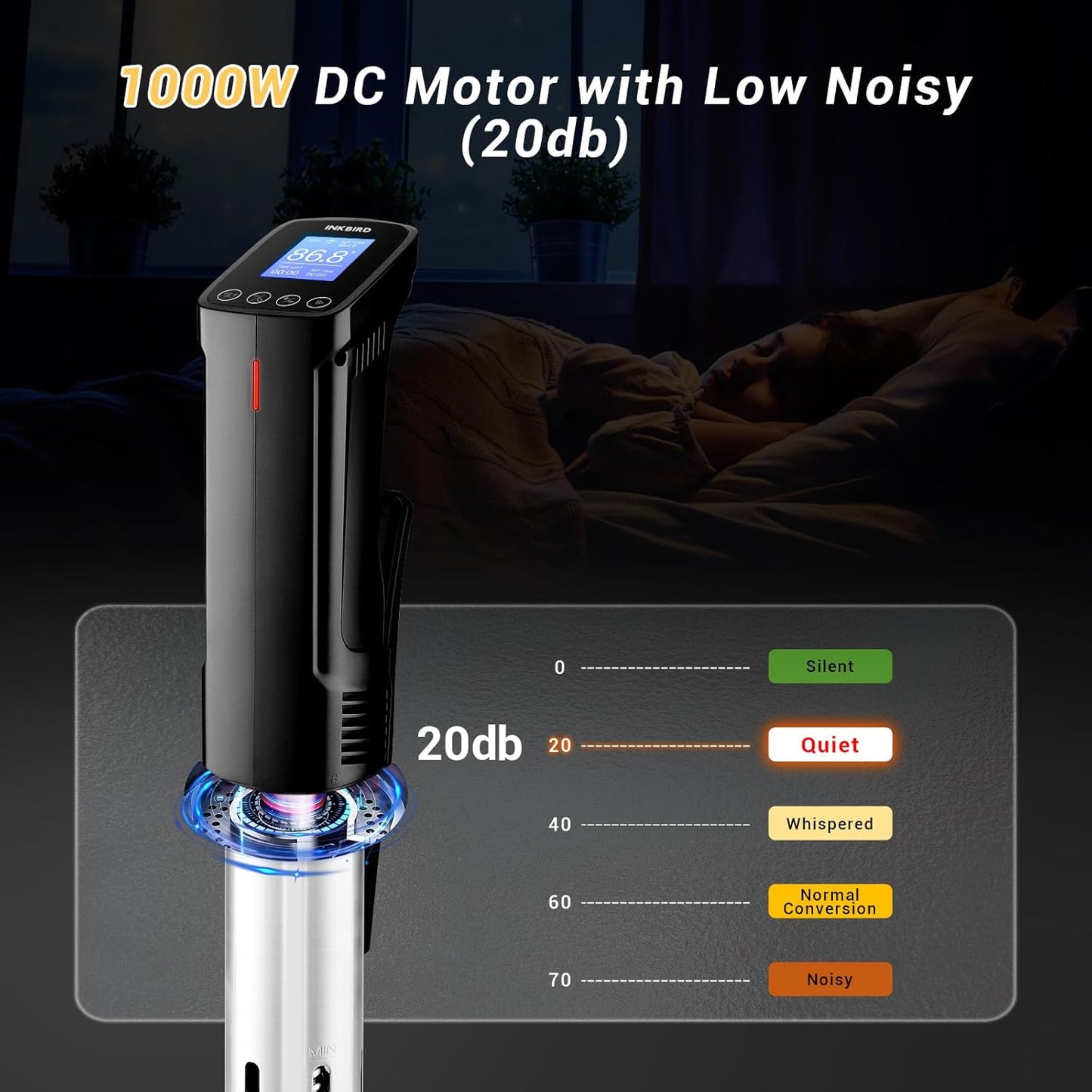 INKBIRD WIFI Sous Vide Cooker ISV-100W, 1000 Watts Sous Vide Machine Immersion Circulator with 14 Preset Recipes on APP & Calibration Function, Thermal Immersion, Fast-Heating with Timer