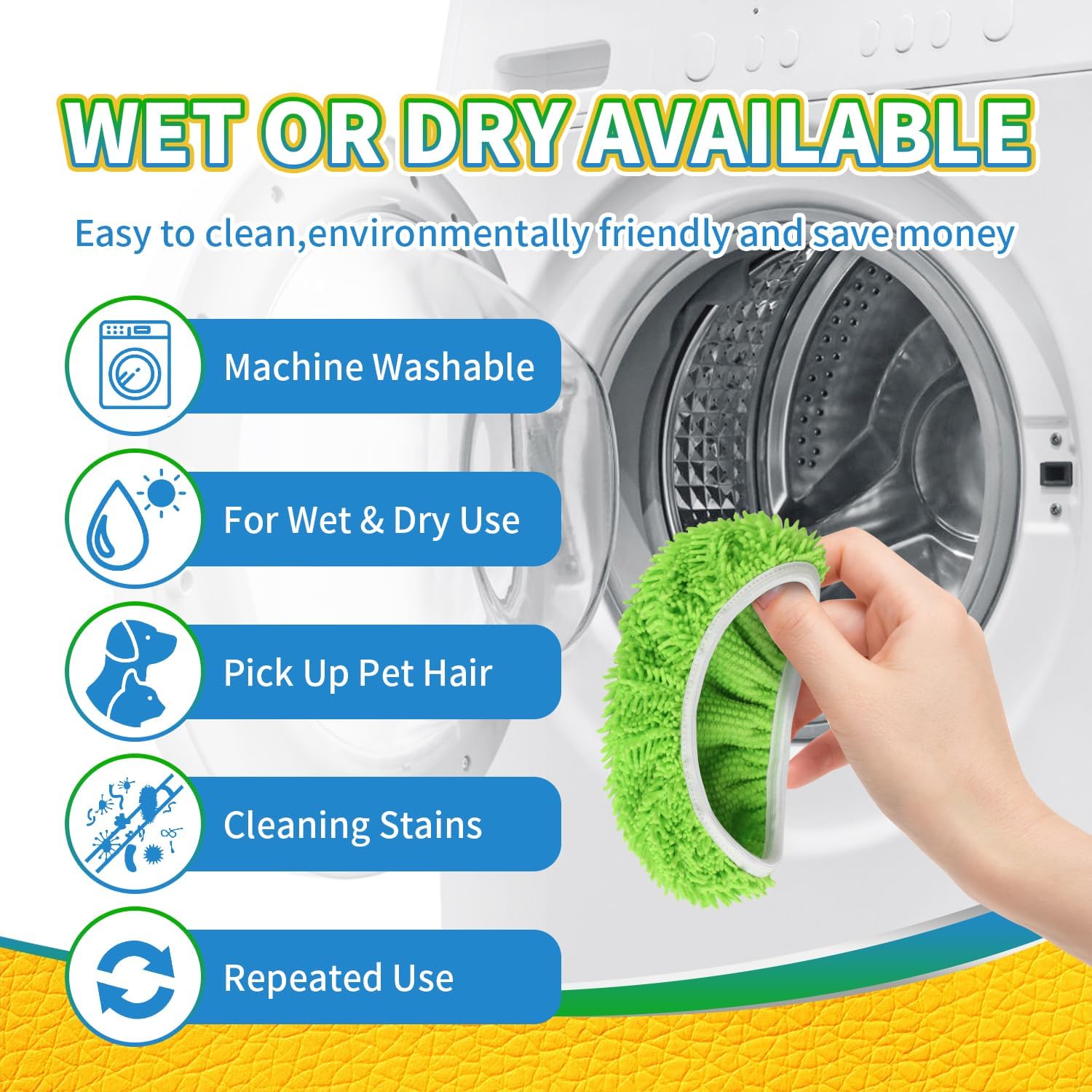 6Pcs Reusable Microfiber Mop Pads Compatible with Swiffer Sweeper, Wet