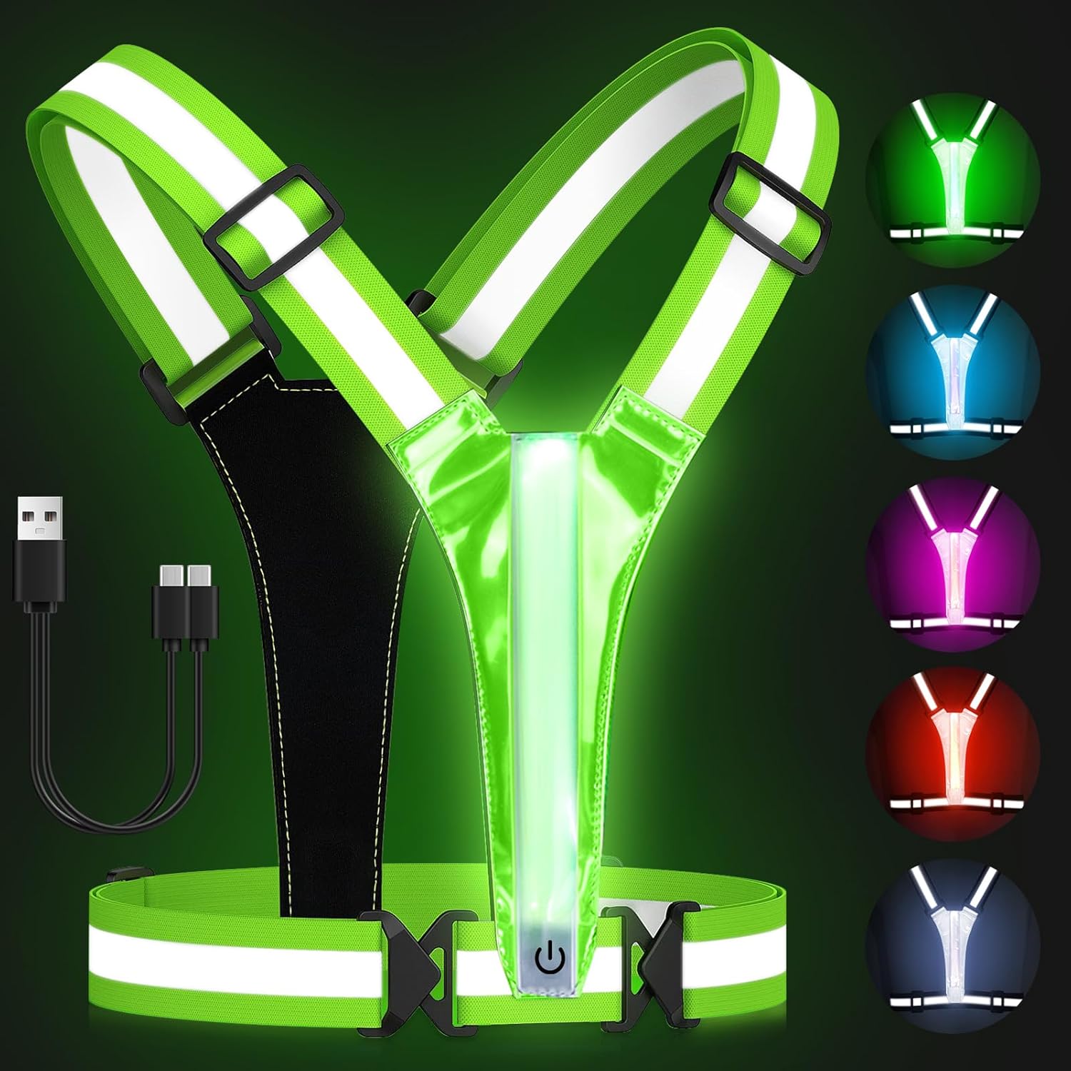 Zacro LED Reflective Vest Running Gear, 5 Lights Colors High Visibilit