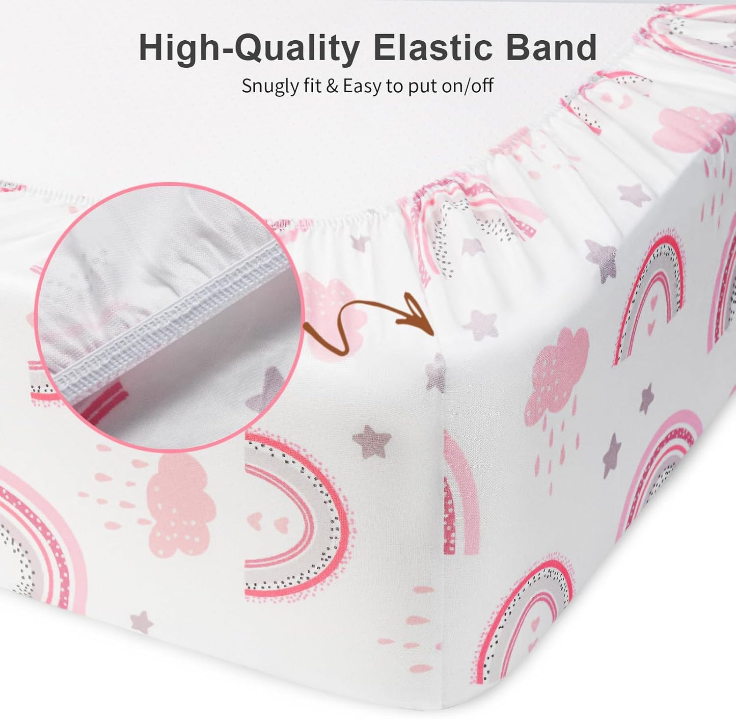 Baby Crib Sheets 2 Pack for Boys and Girls Fit for Standard Crib Toddler Mattress Breathable Soft Microfiber Baby Sheet 28x52x8in (Pink Rainbow & Pink)