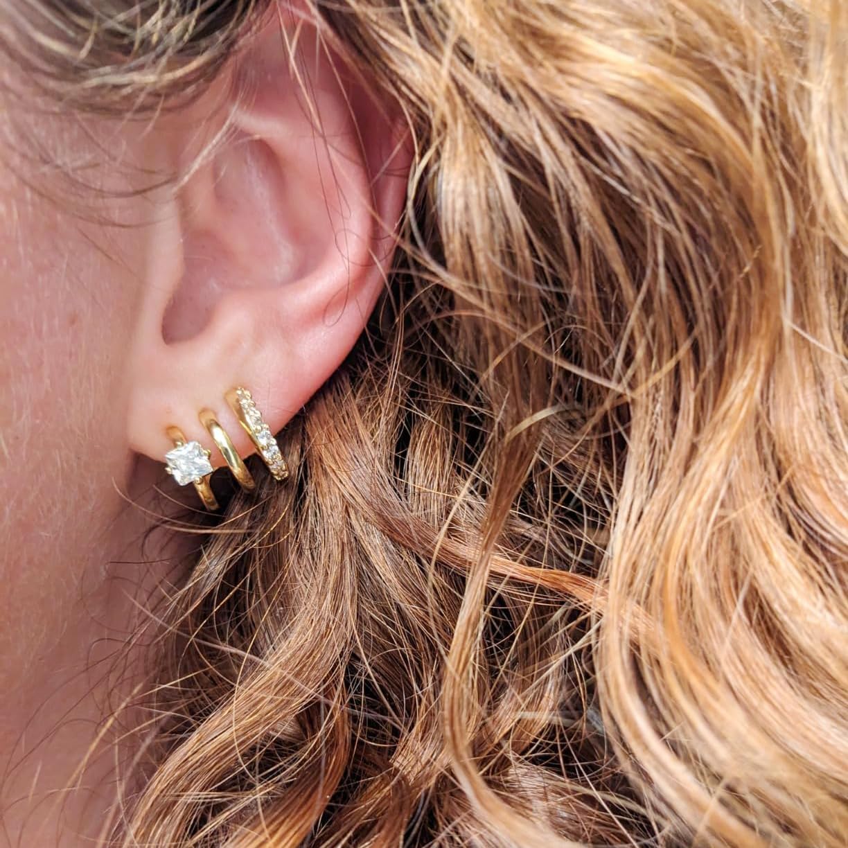 Obidos 14K Gold Plated Illusion Stud Earrings for Women | Triple Huggi