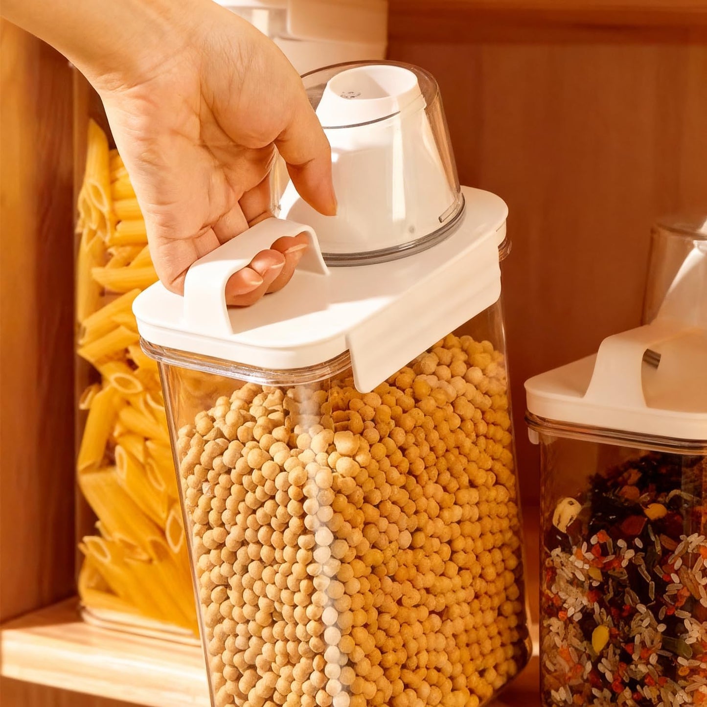 Upgraded Cereal Storage Container Set of 2 - 1700ML (57oz) Airtight Food Storage Organizer with Pour Spout & Measuring Cup for Rice, Flour, Sugar, Oatmeal, Pet Dog Cat Bird Food Dry Food Keep Fresh