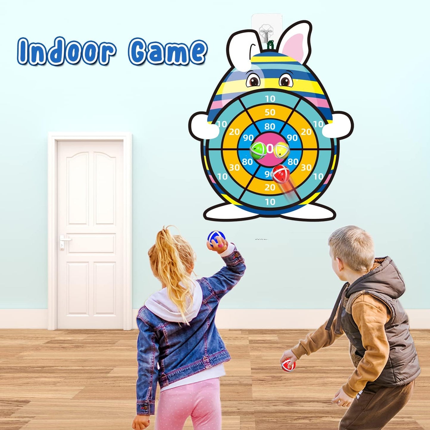 Easter Basket Stuffers, 30” Large Bunny Dartboard Game with 12 Sticky 