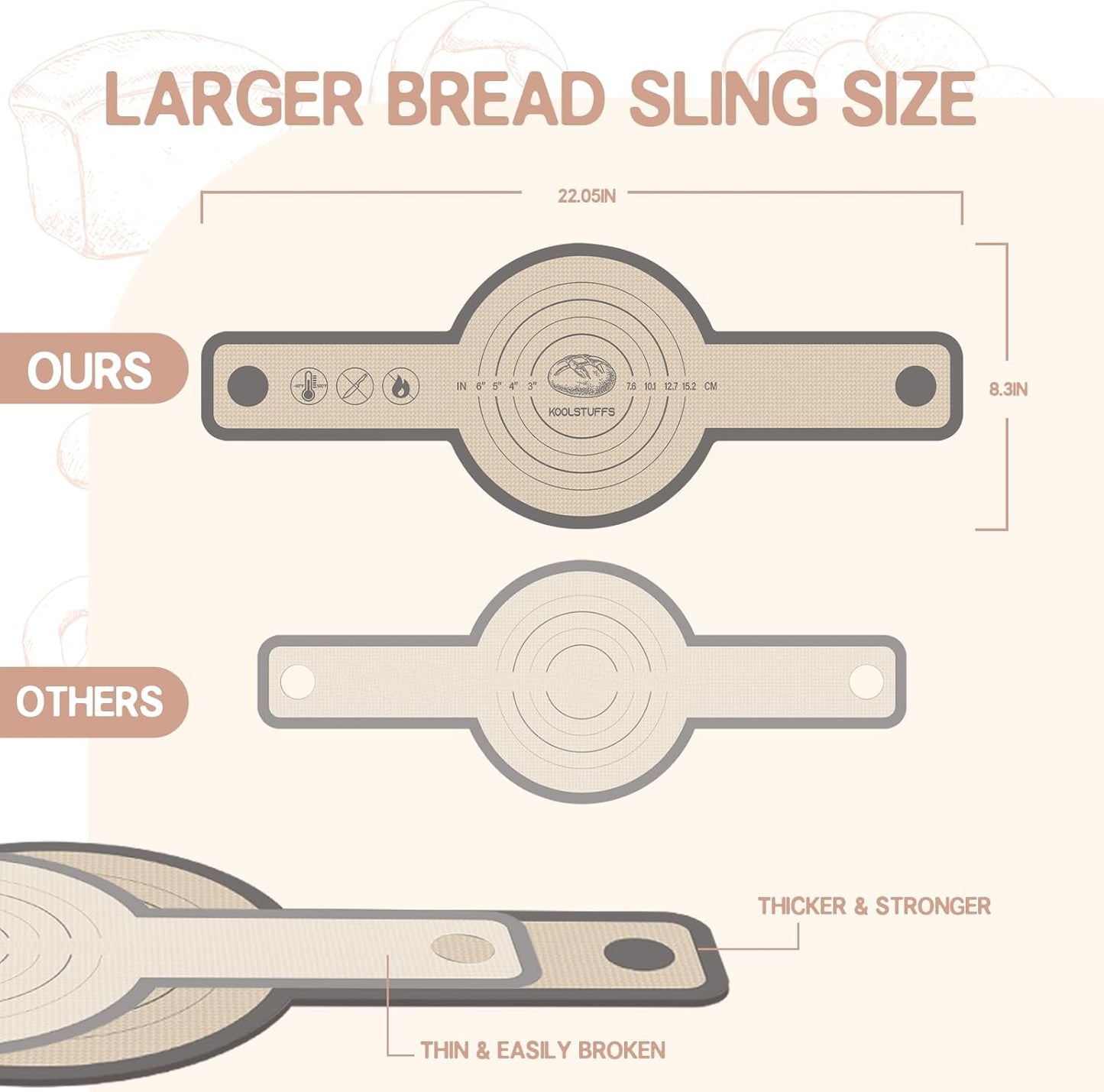 Silicone Bread Sling Oval and Round, 2 PCS Nonstick＆Reusable Bread Baking Mats, Easy-To-Clean Dutch Oven Liners, Sourdough Bread Baking Supplies