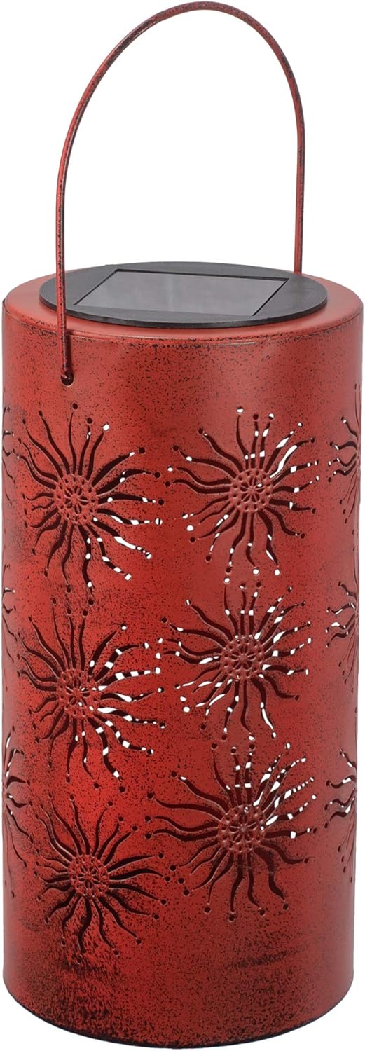 Sunset Vista Designs Moroccan Sun Outdoor Solar Garden Lantern, Red, 9