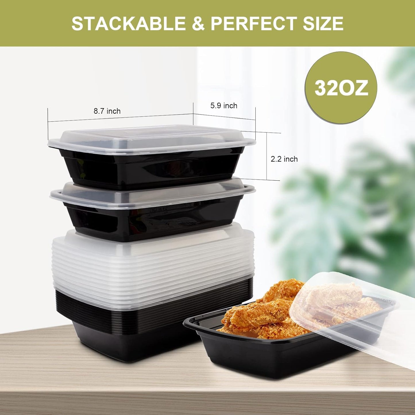 15 Pack- Meal Prep Containers 32oz, Plastic Food Prep Containers Reusa