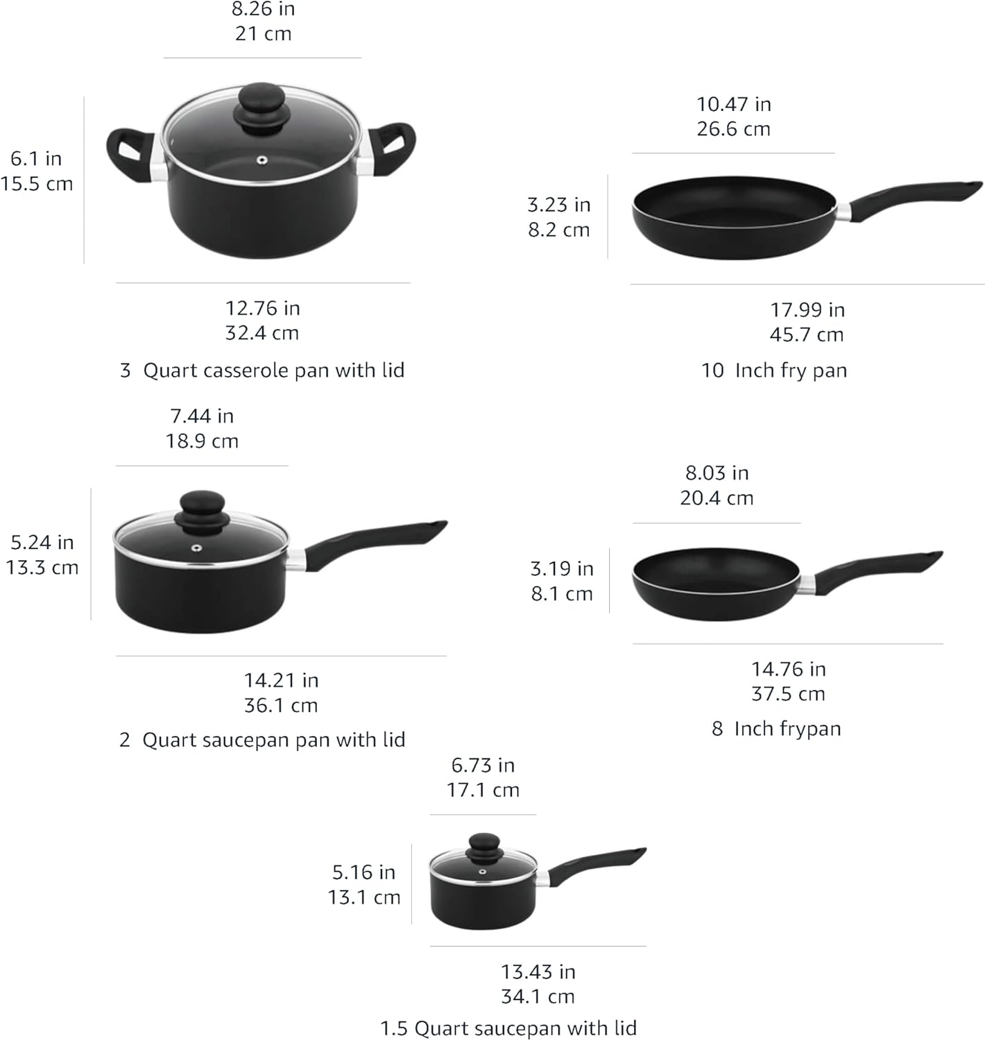 Amazon Basics Non-Stick Kitchen Cookware 8-Piece Set, Non-Induction, I