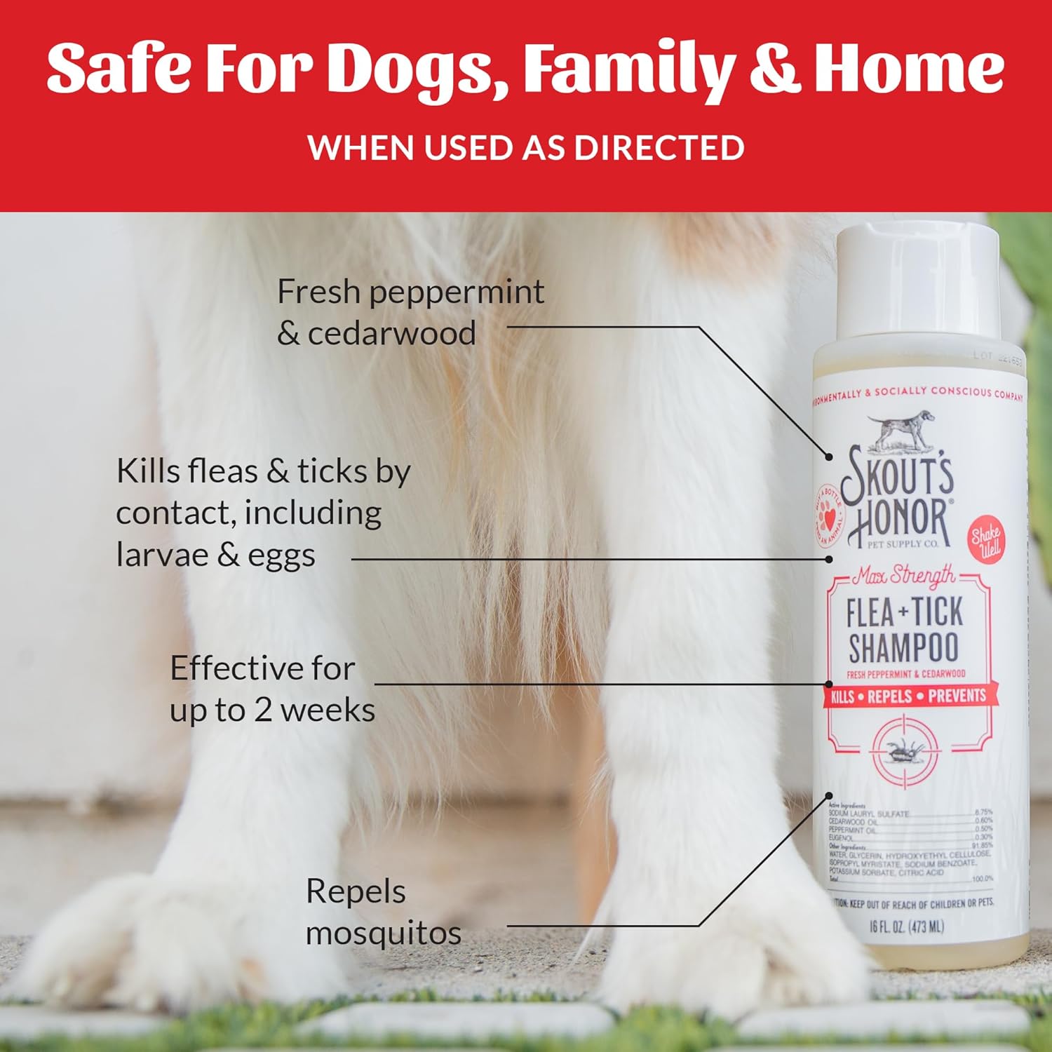 Skout's Honor Flea and Tick Shampoo for Dogs - Natural Peppermint & Ce