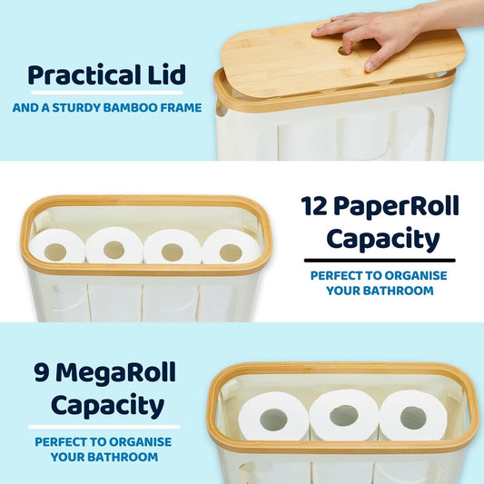 Toilet Paper Storage with Lid, Large Toilet Paper Holder for up to 12 