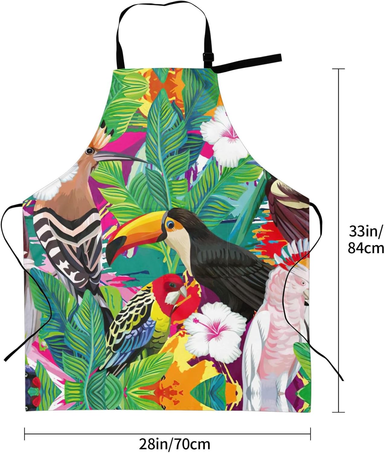 Tropical Birds and Plant Leaf Print Laundry apron 28x33 In Waterproof Kitchen Apron with Pockets for Cooking Baking
