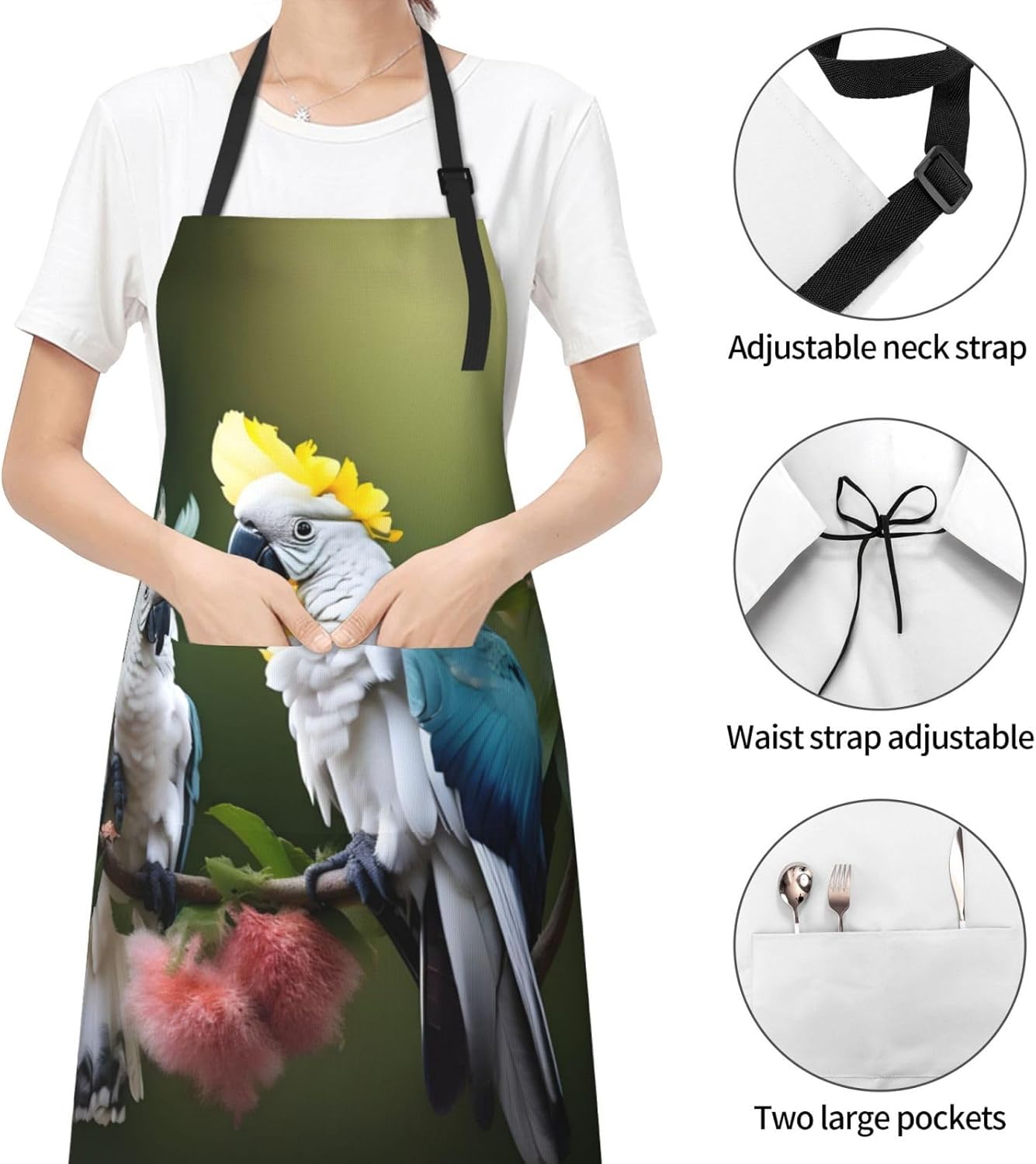 Beautiful Cockatoo Bird Flower Print 28x33 In Adult Kitchen Apron with