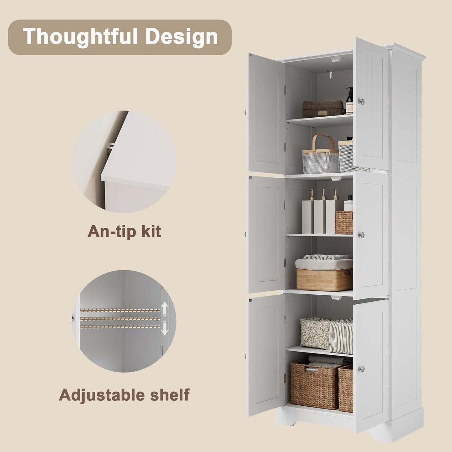 ChooChoo Tall Bathroom Storage Cabinet with 6 Doors, Freestanding Floo