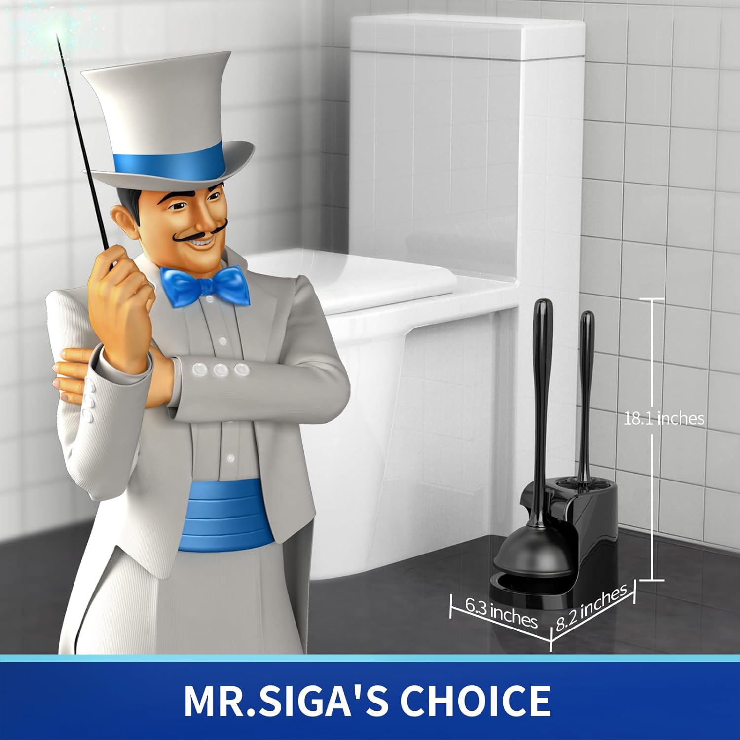 MR.SIGA Toilet Plunger and Bowl Brush Combo for Bathroom Cleaning, Bla