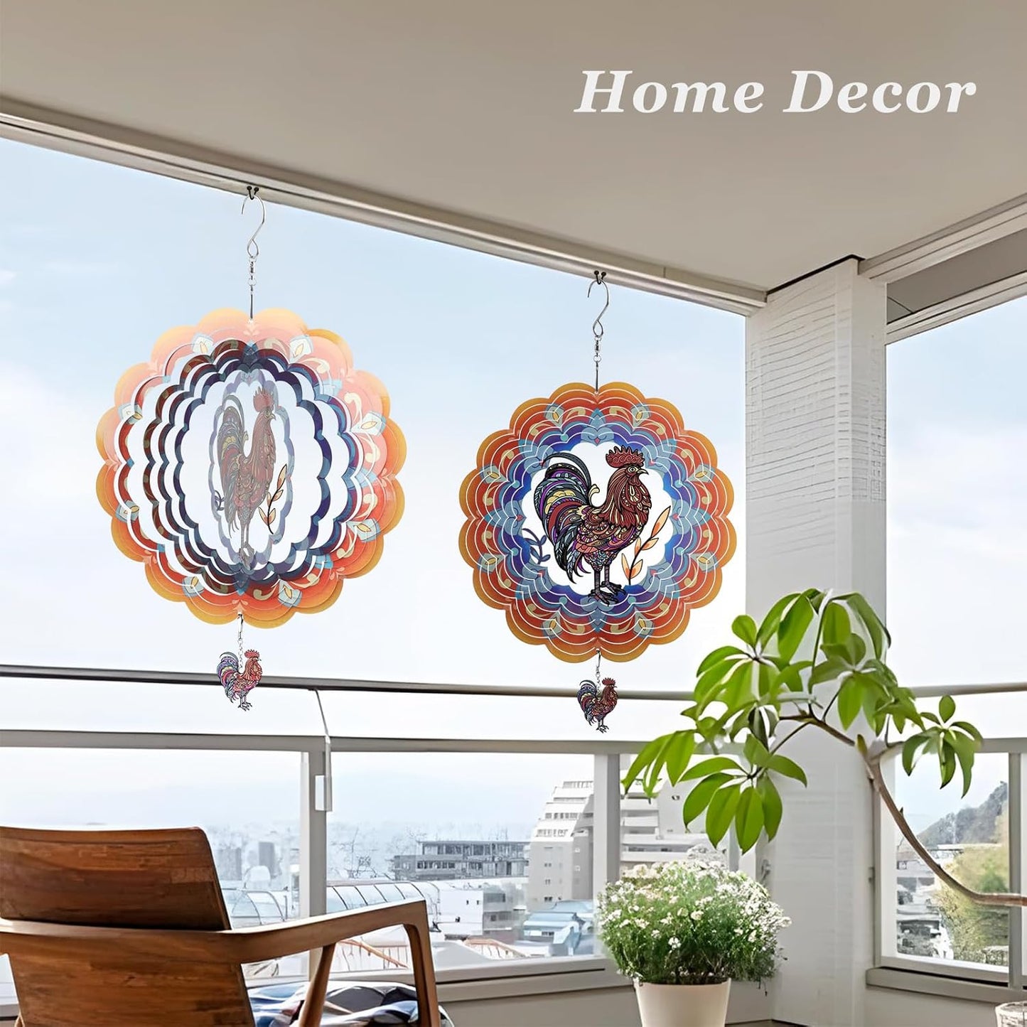 N&T NIETING Wind Spinner Outdoor Rooster Garden Decoration Worth Gifts for Women Mom Wife Grandma 3D Metal Wind Spinners Hanging Ornament for Home Garden Indoor Outdoor, 12 Inch