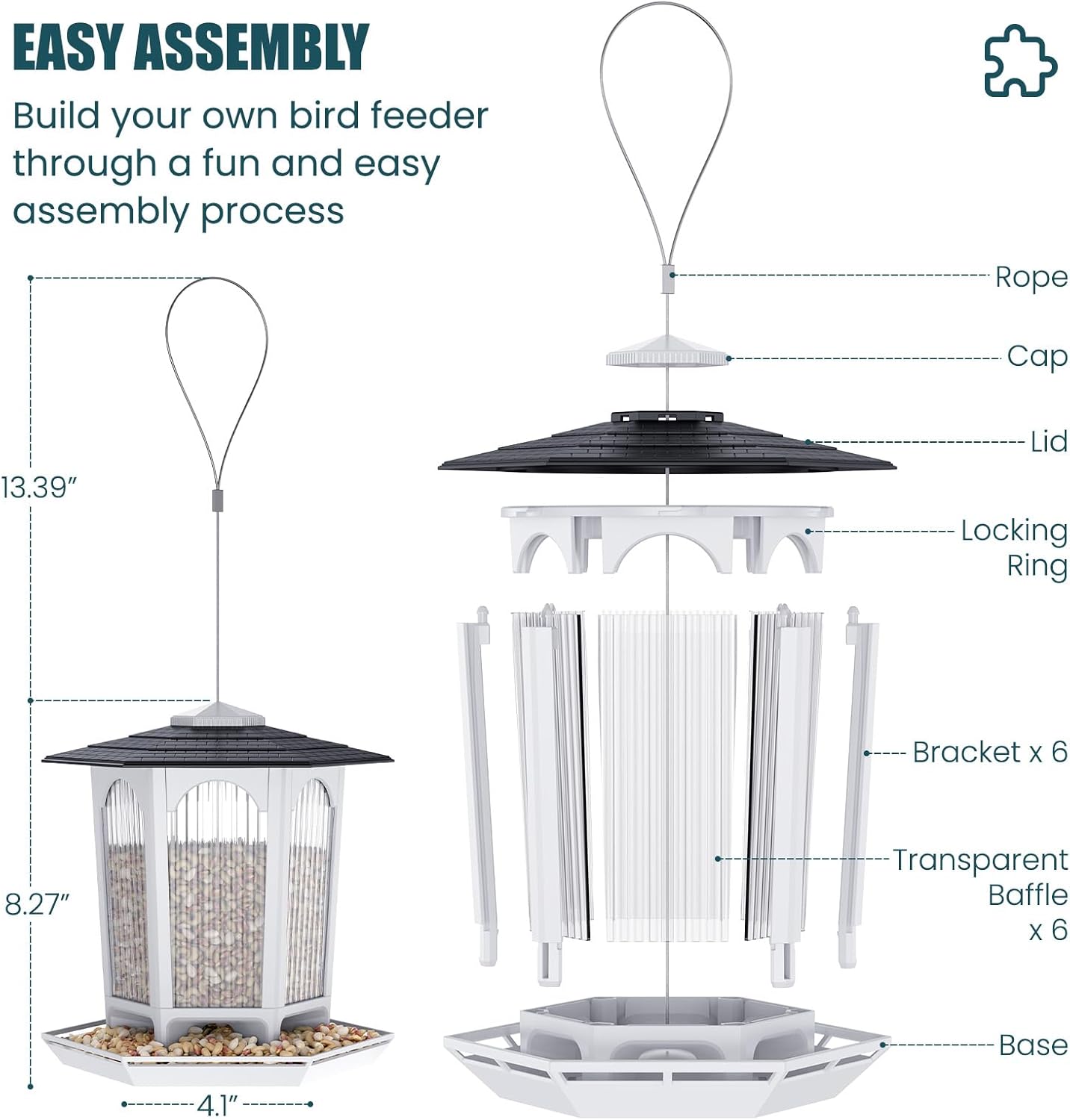 Hanging Bird Feeder for Outdoors, Wild Bird Feeders for Outside, Fits for Cardinals, Unique Bird Watching Gift, Standard White, Large Size(1Pcs)