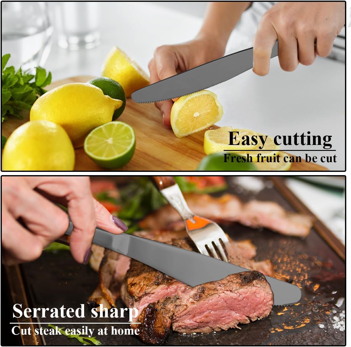 Evanda Black Dinner Knives 12 Pieces,Titanium Plating Black Stainless 
