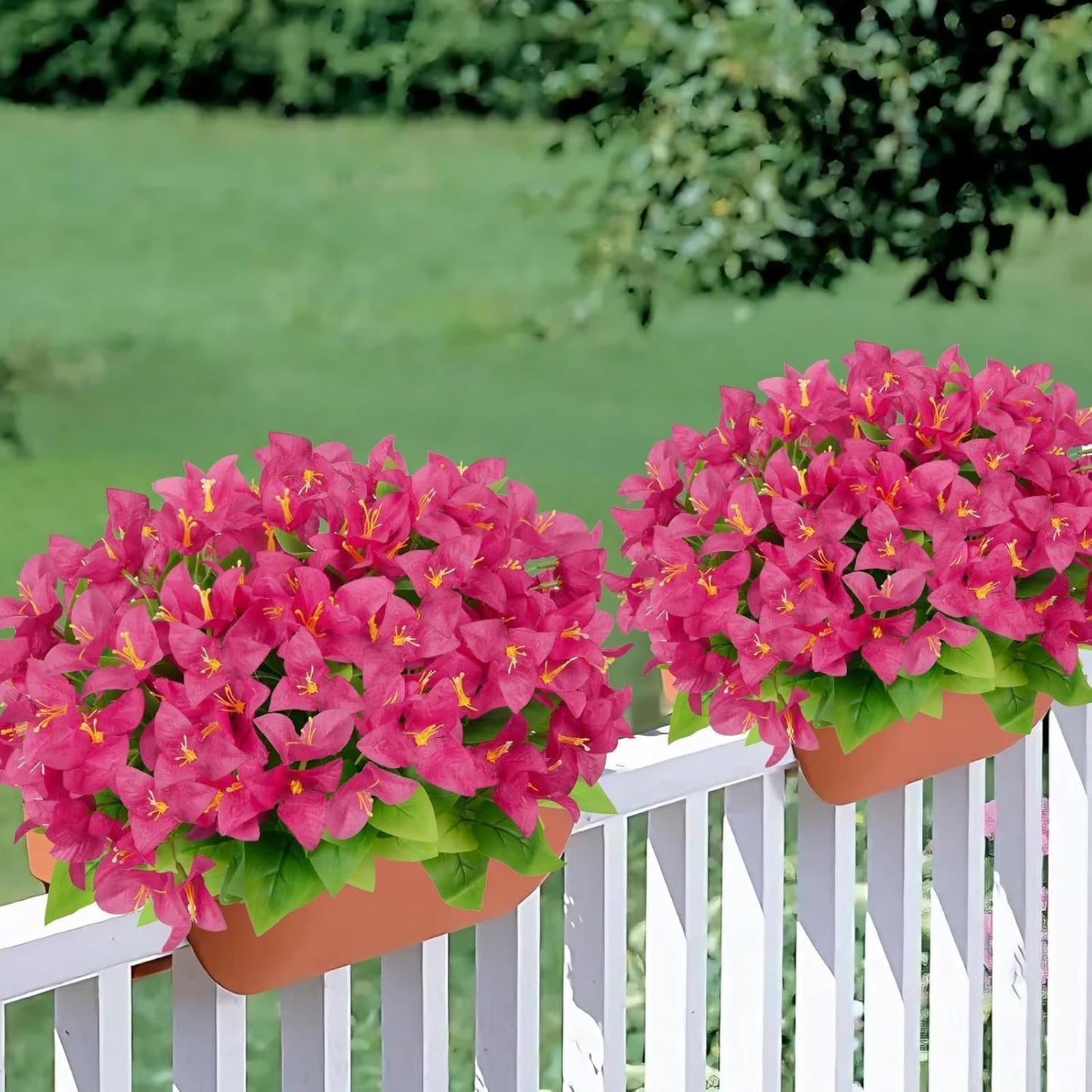 HUAESIN 8 Bundles Artificial Flowers for Outdoors Planters Bougainvillea Artificial Flowers Realistic Spring Silk Flowers for Patio Porch Outside Home Table Indoor Pot Decor(Pink)