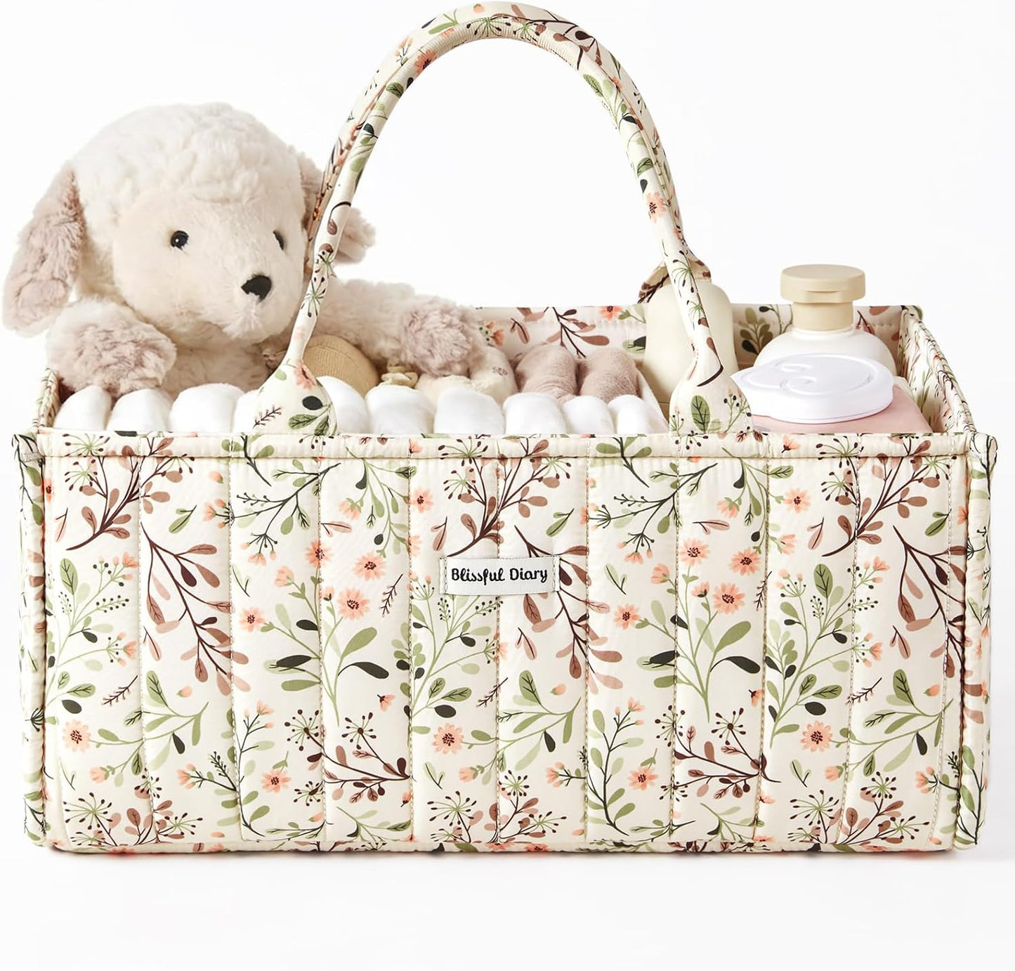 Blissful Diary Floral Diaper Caddy Organizer, Stylish Nursery Storage 