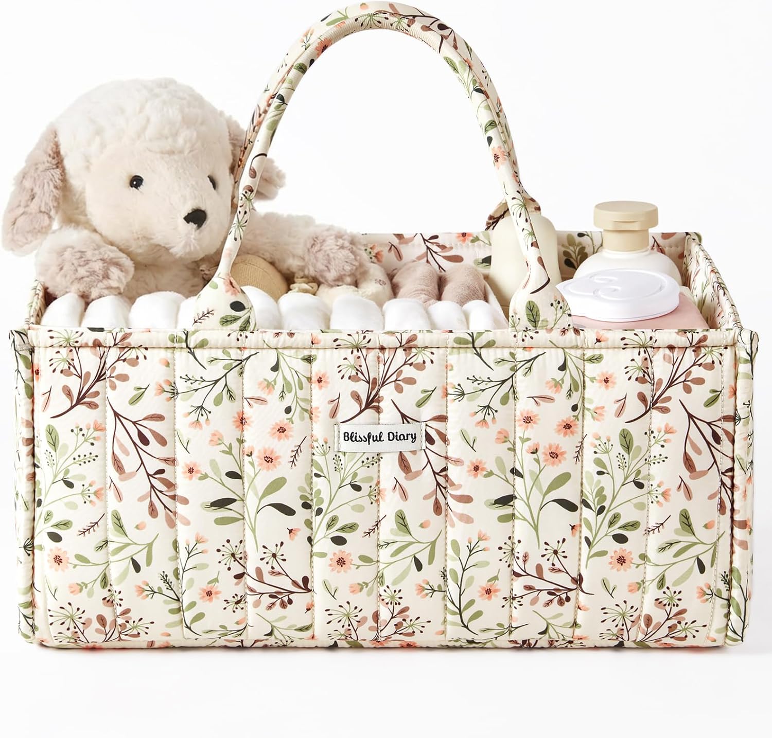 Blissful Diary Floral Diaper Caddy Organizer, Stylish Nursery Storage 