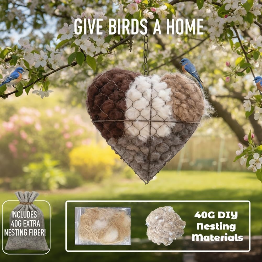 Handmade Fiber Bird Nesting Heart, Birds Nests Material Holder, Winter